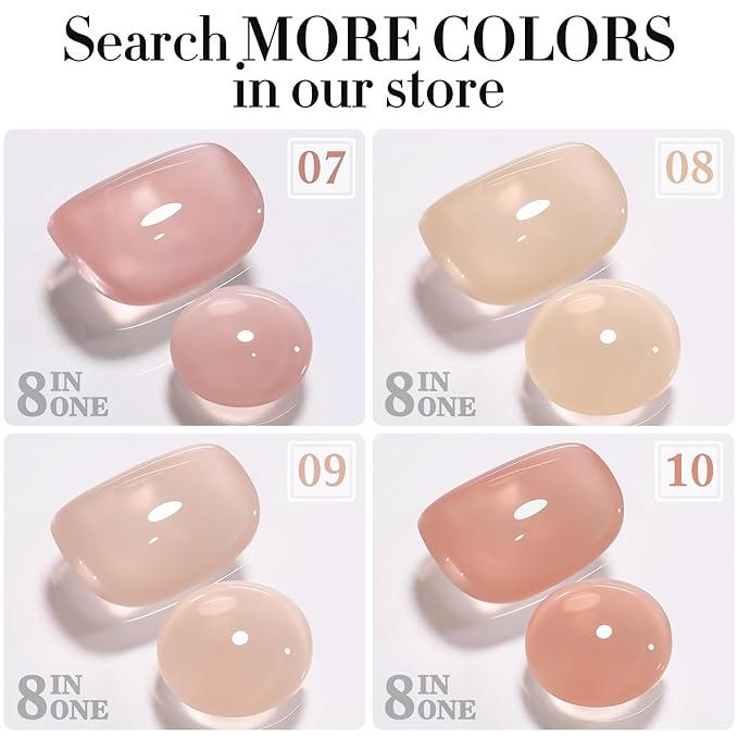 Double Rhythm Clear Gel Nail Polish 15ml Nail Strengthener Builder in a Bottle Nail Extension Hard Gel Soak Off Long Lasting UV Gel (Silk Nude 8 in 1-7)