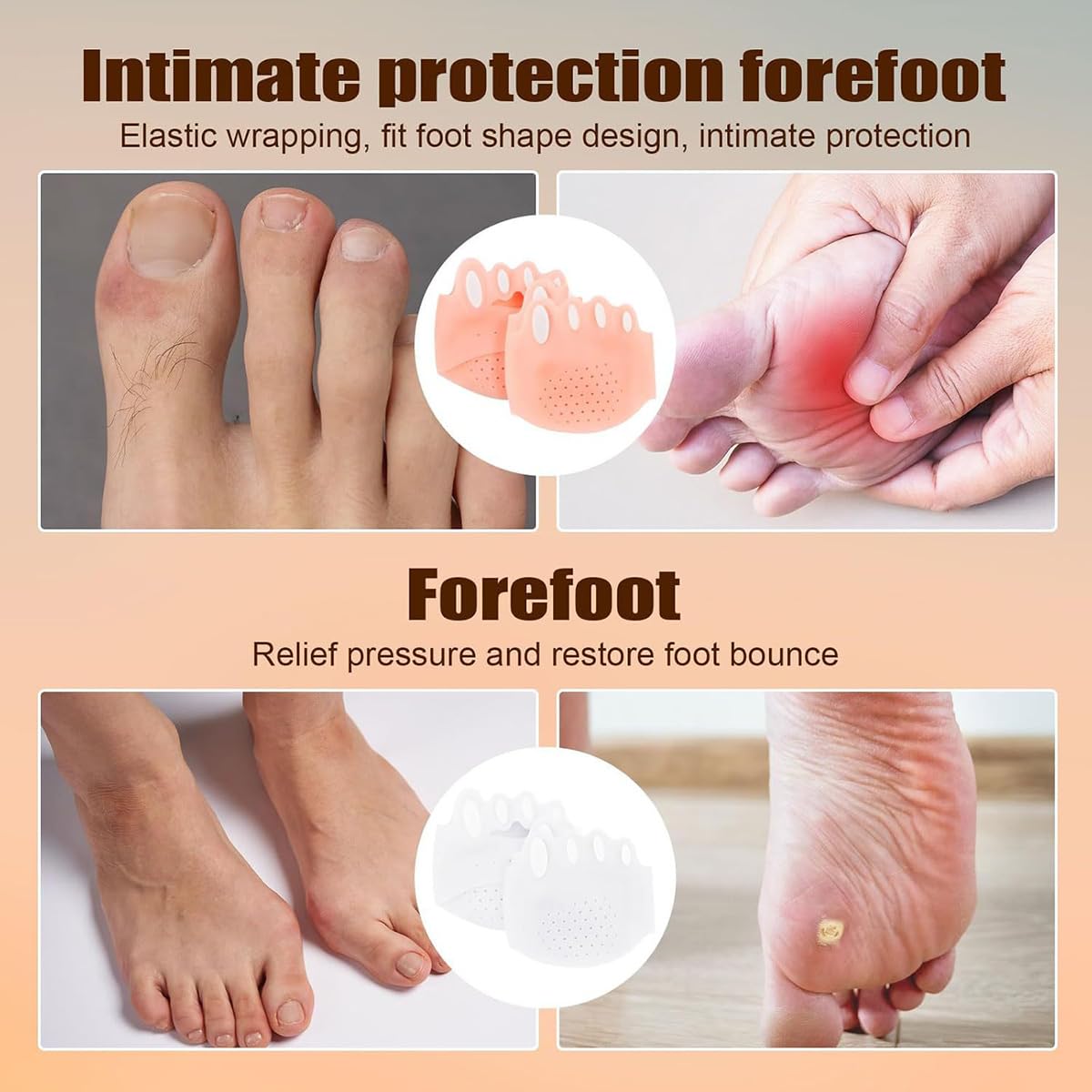 Metatarsal Pads, Silicone Toe Separator,Toe Spacers, Ball of Foot Cushions, Breathable & Soft, For Toe Overlapping Hammertoe Yoga Practice (4 Pcs)
