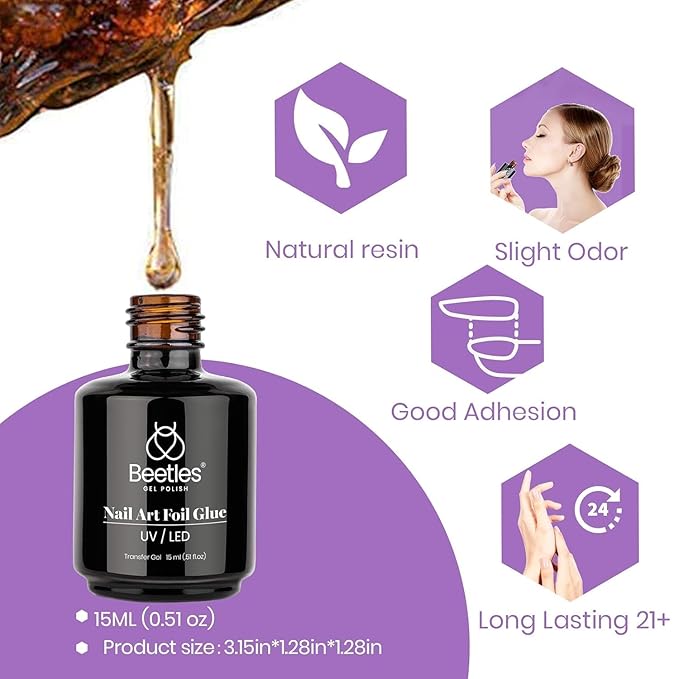 Beetles 15ml Nail Foil Glue, Foil Transfer Gel for Nails Stickers Transfer Nail Art Gel Nail Polish Soak Off LED Lamp Required Manicure DIY at Home Fall Nail Gifts for Women