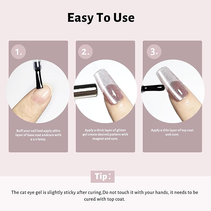 JODSONE 16.5ml Cat Eye Gel Nail Polish Silver Gray Glitter Magnetic Reflective Translucent at Home Salon Design Need U V Curing