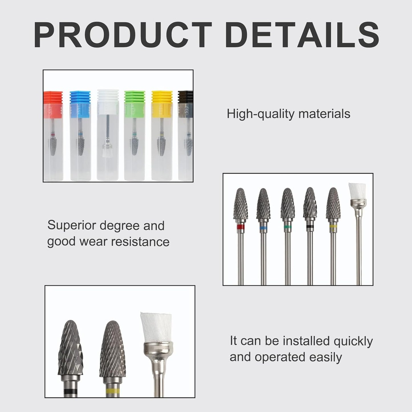 5 Pack 3/32" 5 in 1 Professional Carbide Nail Drill Bits Sets with Cleaning Brush, Tungsten Safety Drill Bits for Manicurist Nail Salon Manicure Pedicure Gel Polishing (Round Head, 5 Color)