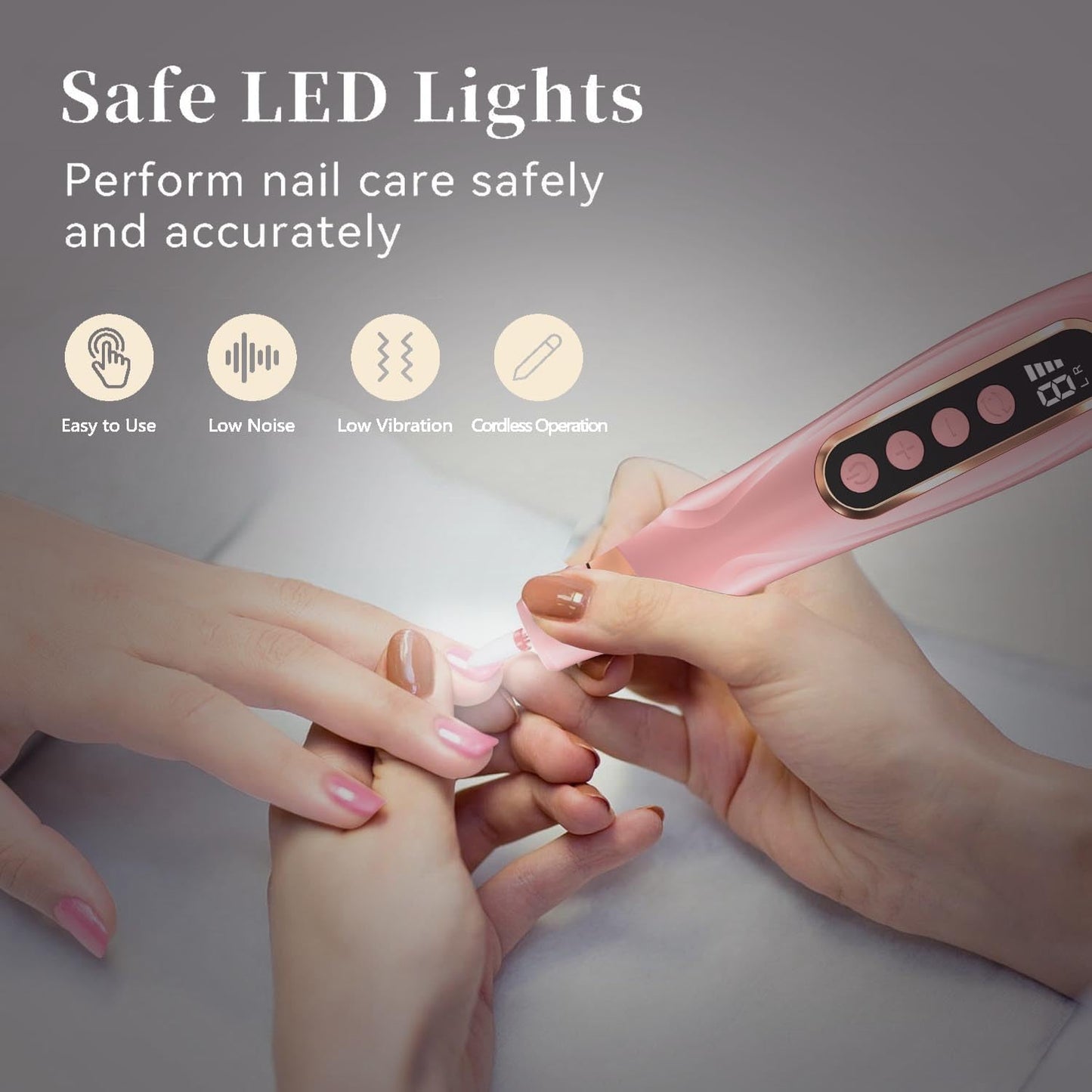 Professional Manicure Pedicure Kit Cordless Electric Nail File Set 6 Speed Cordless Nail Drill for Thick Nail Toenail Cuticle Hand Foot Care Nail Drill Tool(Peach)