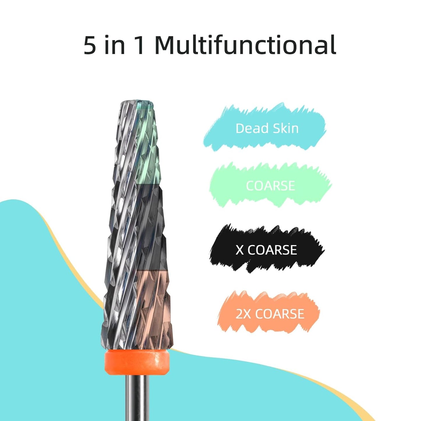 24mm Super Long 5 in 1 Nail Drill Bits, Cross Tapered Carbide Bit, 3/32" Two-way Rotate for Both Hand, Remove Acrylic Nails/Gel, Electric File Tool Drills Manicure Accessories (2XC)