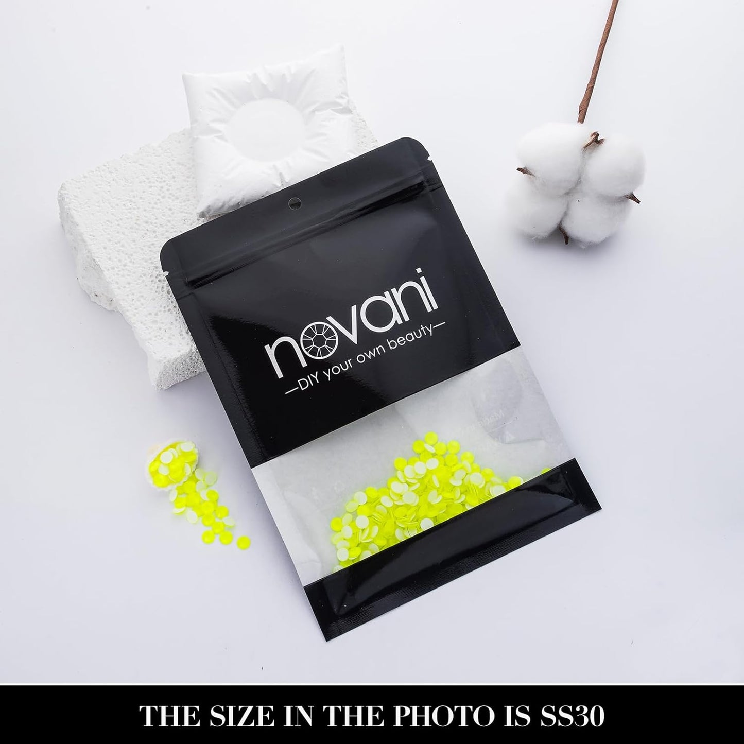 Novani 576 Pieces Flatback Rhinestones Glass Round Gems Neon-Yellow Crystals for Nail Art DIY Crafts Clothes Shoes,SS30,6.4-6.6mm