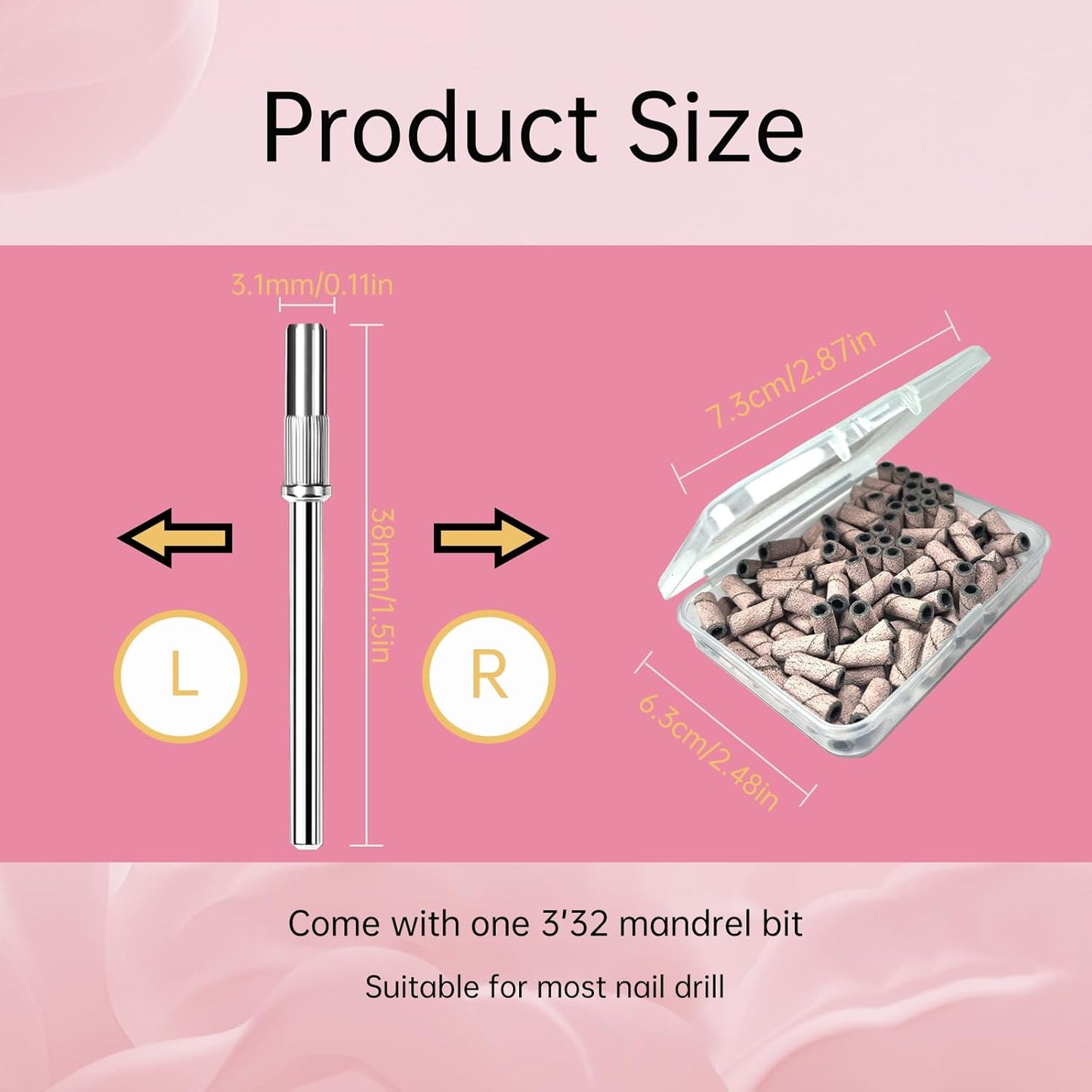 Small Sanding Bands Nail Drill Bits, Corfulra 240 Extreme Fine Grit Nail File Sanding Bands for Nail Drill with 3.1mm Mandrel Bit, 100Pcs Mini Sanding Bands for Natural Nails, Cuticles, Pink