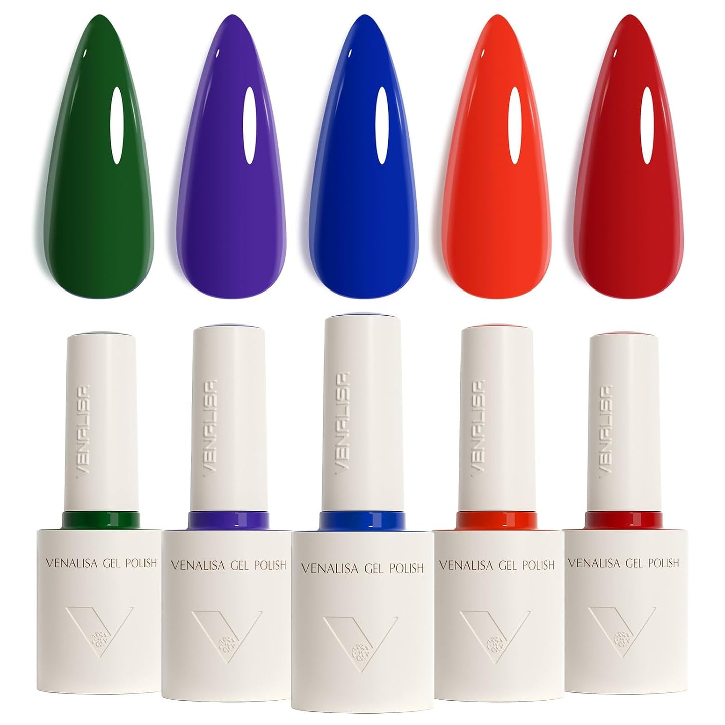 VENALISA Gel Nail Polish Set, 5 Colors 10ML Gel Polish Kit Red Orange Purple Dark Green Navy Blue Color Soak Off Salon Manicure DIY at Home Nail Art For Girls Women
