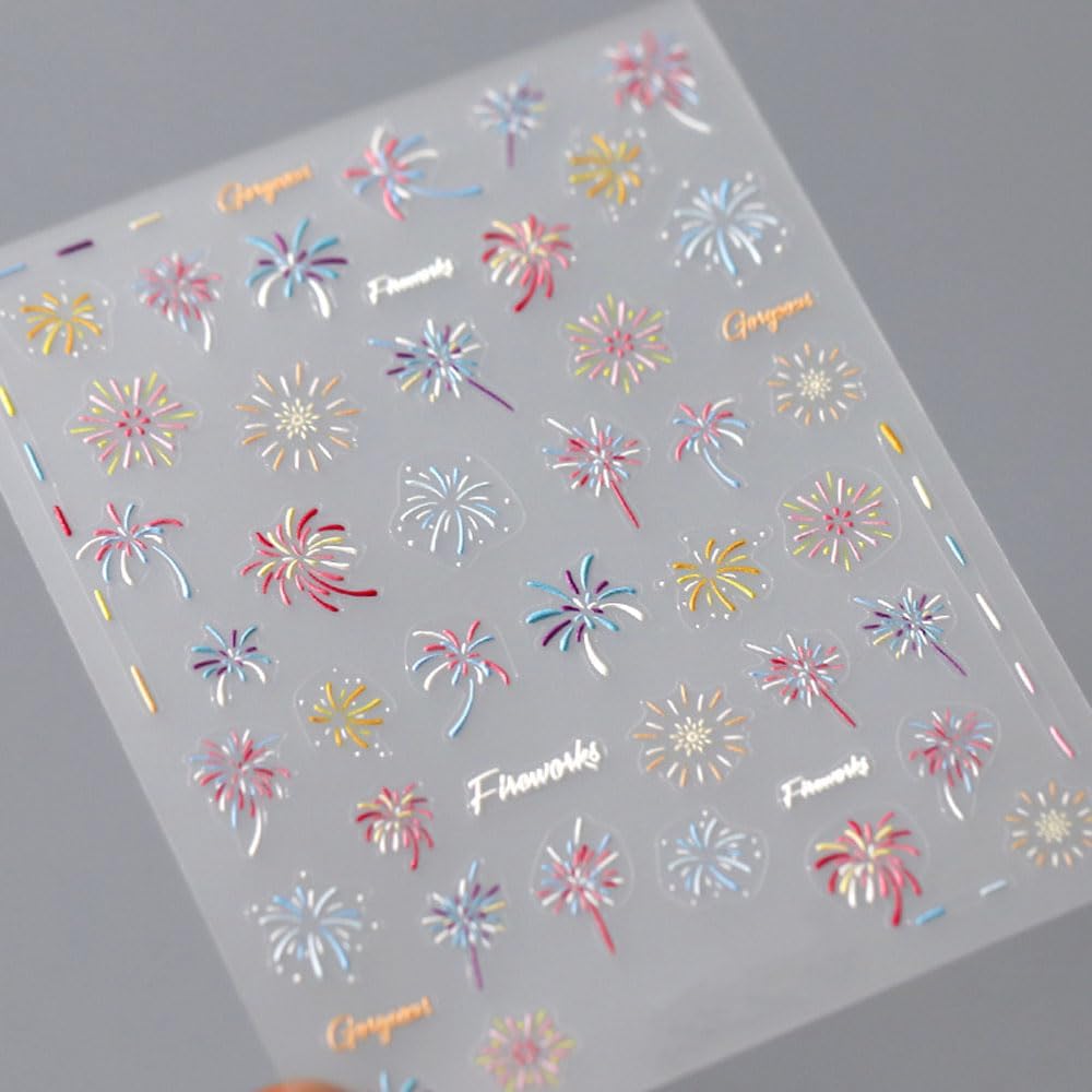 Holographic Firework Nail Art Stickers, Independence Day Patriotic Design, Sparkling Starry Sky Decals for Manicure, 2 Sheets