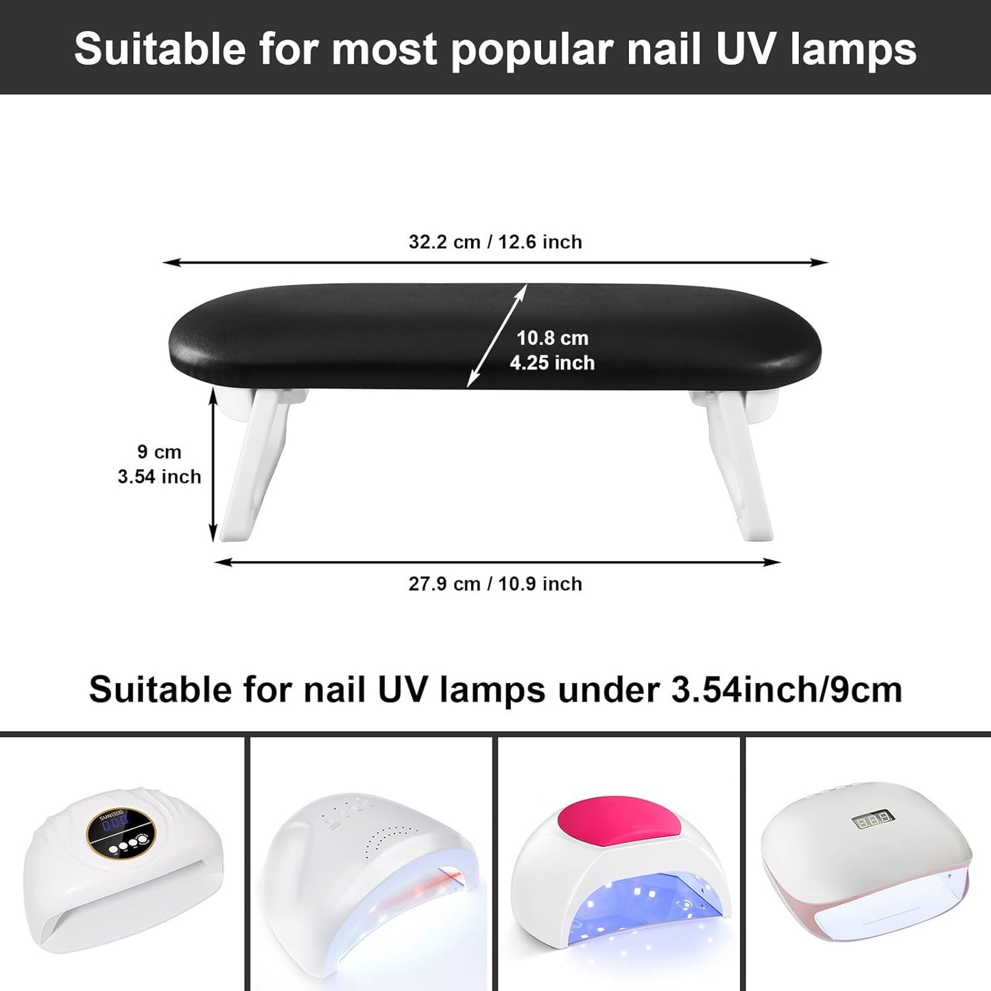 Diesisa Nail Arm Rest, Foldable PU Leather Nail Hand Rest For Nails Tech with Soft Table Mat, Soft Hand Rest for Acrylic Nails/Nail Hand Pillow for Manicure Salon Use-black