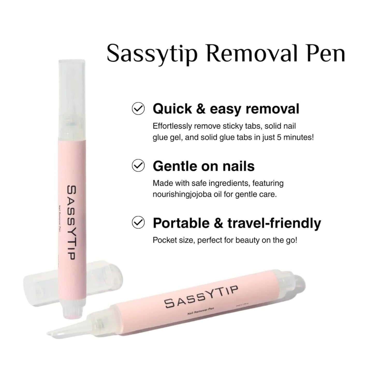Nail Glue Remover Pen for Press On Nails, Portable Fast-Acting Jojoba Oil Formula, Acetone-Free, At-Home & Travel Care 2ml/0.11fl. oz. (2 Pcs Nail Glue Remover Pens)