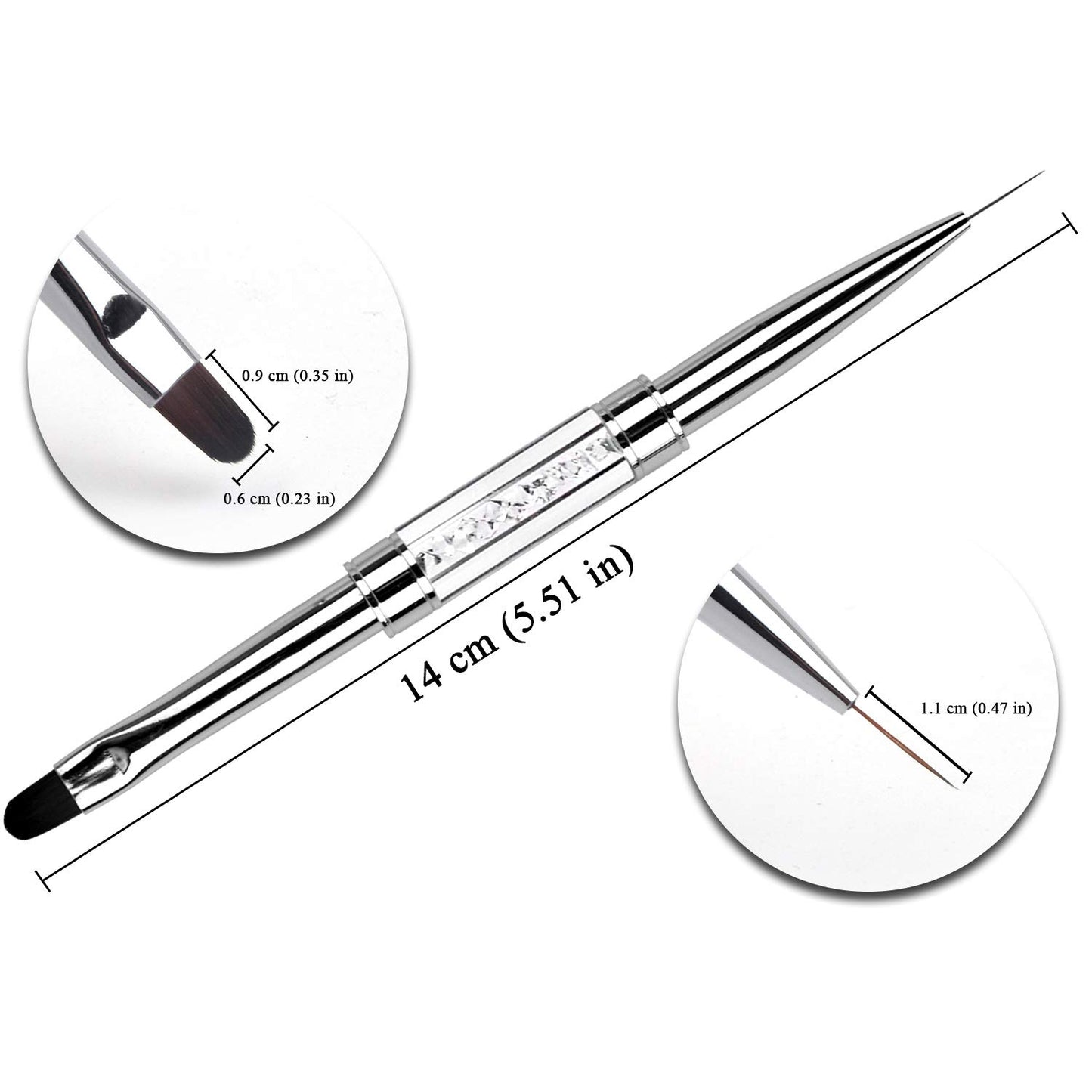 1Pcs Dual-ended Nail Design Brush Rhinestone Handle UV Gel Nail Brush Professional Nail Art Tools