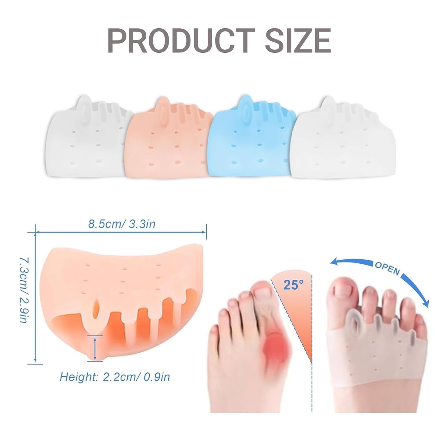 Silicone Toe Separators for Women & Men,Bunion Correctors,with Breathable Soft Gel Design, Universal Fit for Multiple Colors Available (4 Packs)