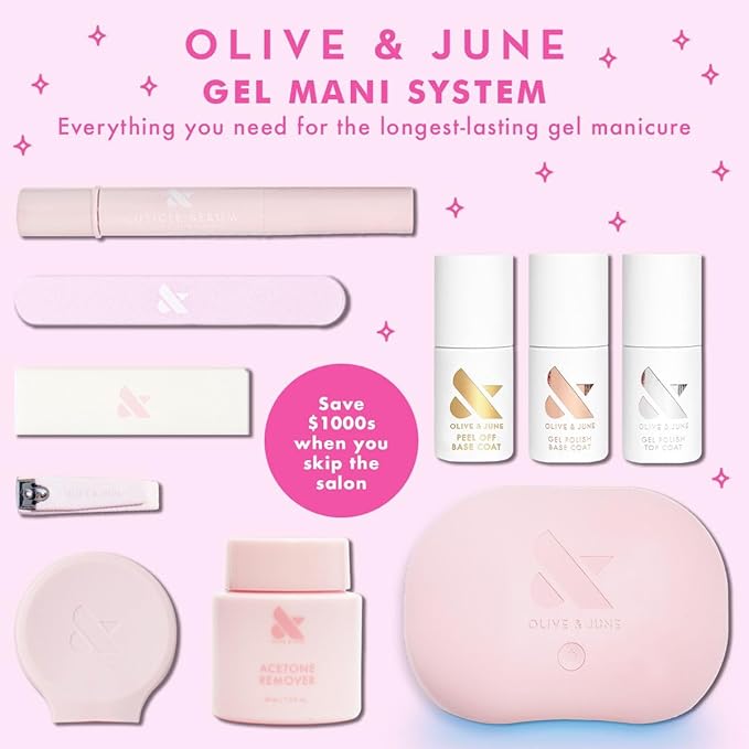 Olive & June Gel Polish Base Coat | UV LED Nail Lamp Needed | Long Lasting Formula | Up to 21 Days of Wear | No Damage Removal | Salon-Quality Manicure Pedicure at Home |Vegan HEMA-Free Cruelty-Free