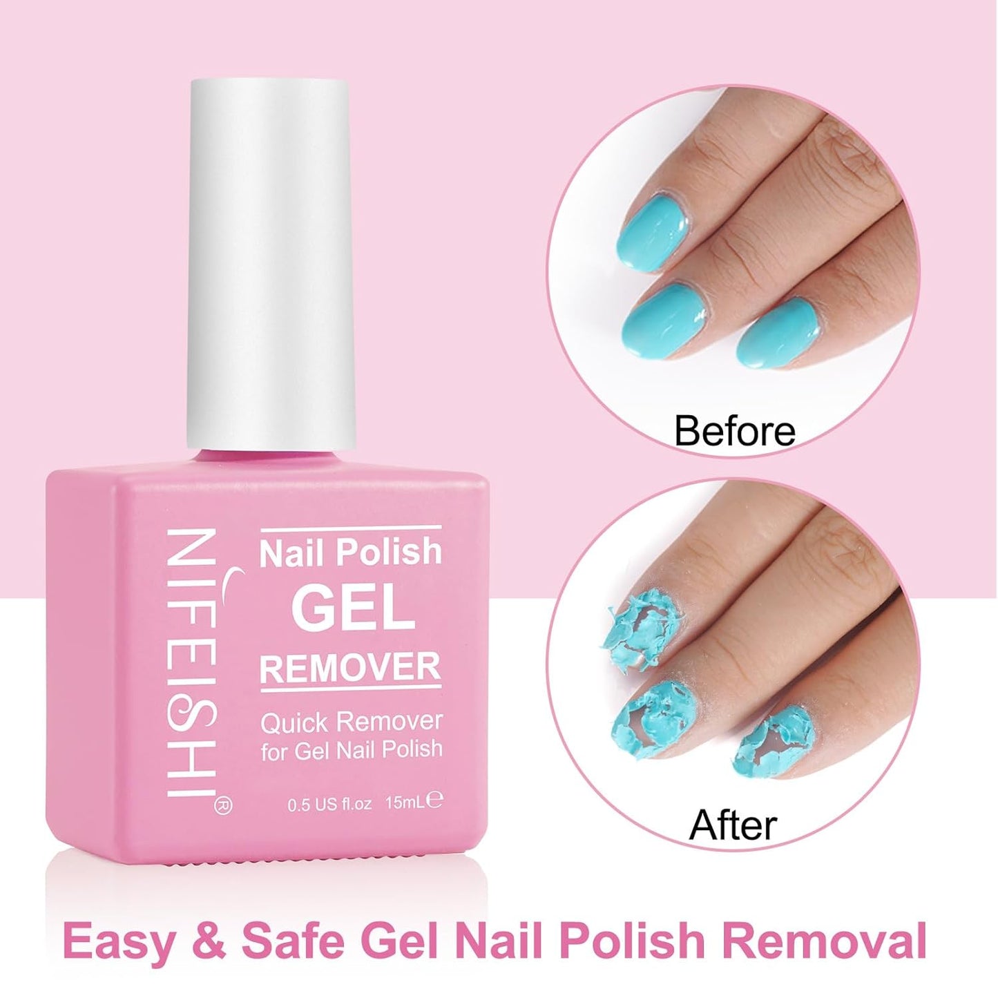 Gel Nail Polish Remover, (2PCS) Gel Polish Remover Kit, Professional Removes Soak-Off and UV Art Nail Lacquer in 3-5Mins, Don't Hurt Your Nails - 15Ml