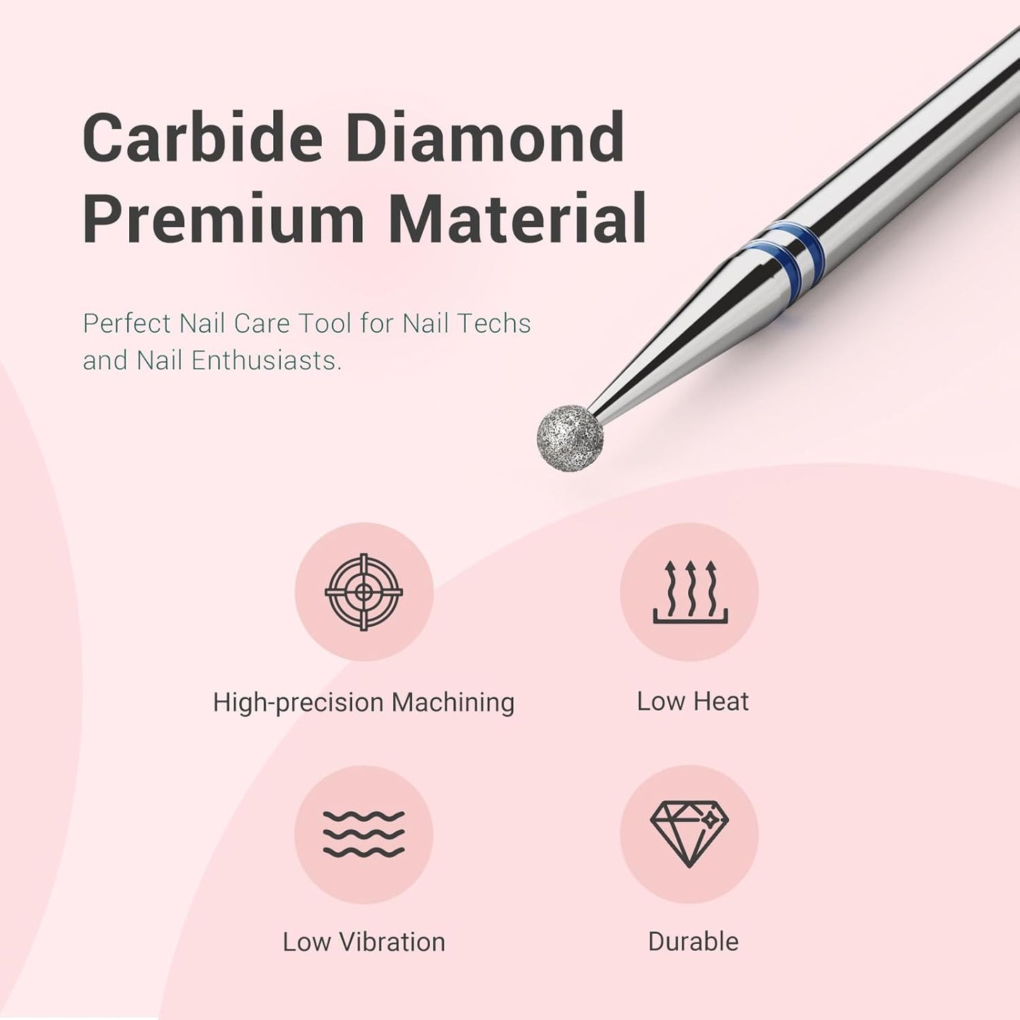 MelodySusie 1.8mm Ball Shape Cuticle Clean Nail Drill Bit 3/32'', Professional Safety Carbide Diamond Under Nail Cleaner for Cuticle Dead Skin Nail Prepare, Beginners Bits, Series Bit-S, Medium