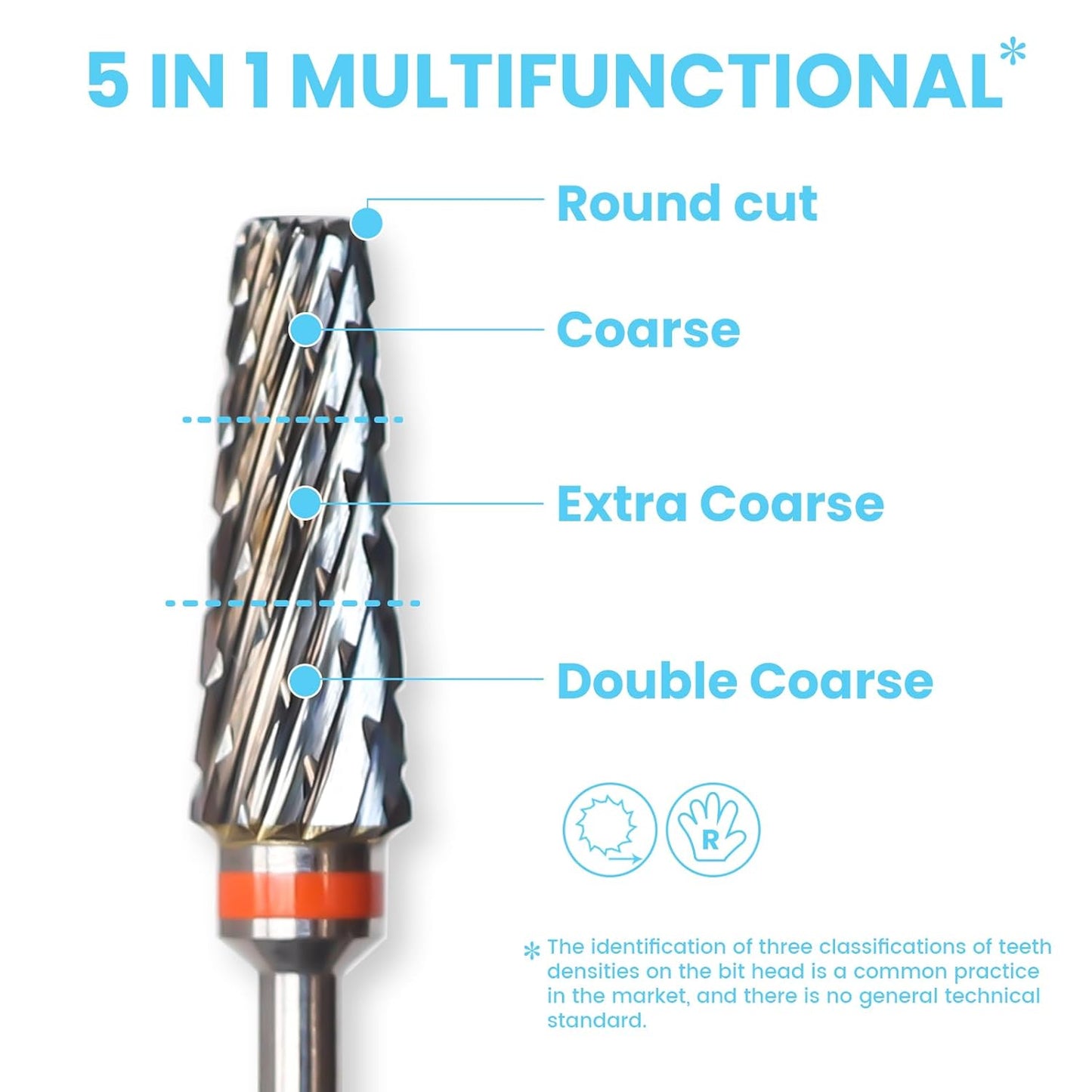 Super Cut 5 In 1 Nail Drill Bits, Tapered Barrel 3/32'' Safety Tungsten Bits, Upward Cut for Hard Gel Removal, Right Hand Use, Manicure Cuticle Gel Polishing, Technicians Bits, Double Coarse.