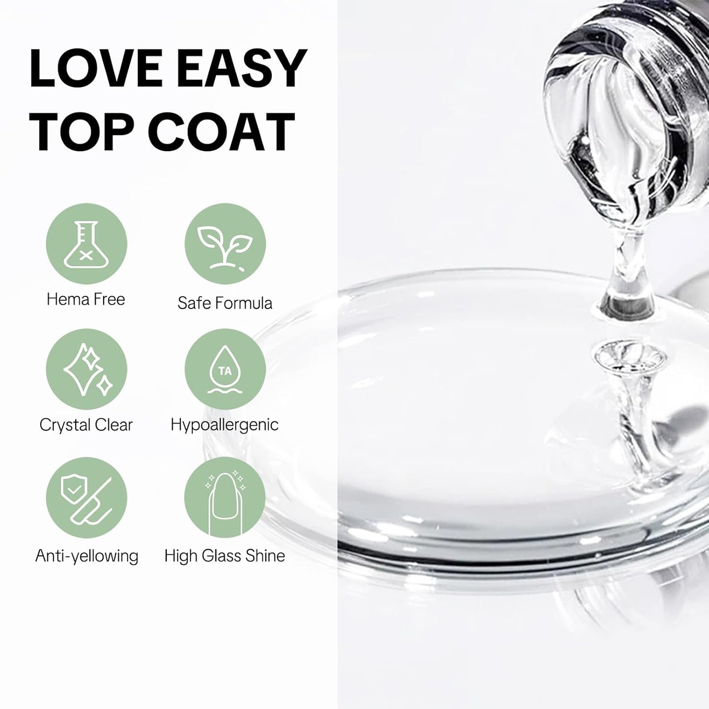 Top Coat for Nails, No Wipe High Glass Long Lasting 28+ Days, Chip Scratch Resistance Anti-yellowing Glossy Shine Manicure, Brush on Friendly for Home DIY Beginner (U V Lamp Needed)