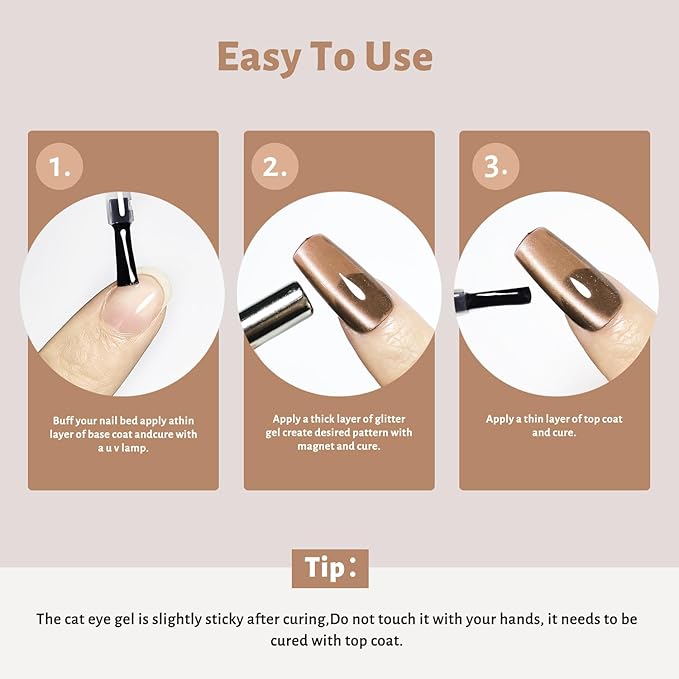 JODSONE Cat Eye Gel Nail Polish Brownish Color for Holographic Glitter Cat Eye with Magnet at Home DIY Design Need U V Curing