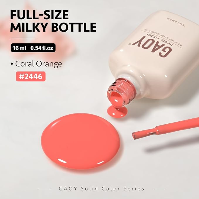 GAOY Orange Gel Nail Polish, 16ml Soak Off Gel Polish, UV Light Cure for Nail Art DIY Manicure at Home, 2446 Coral Orange