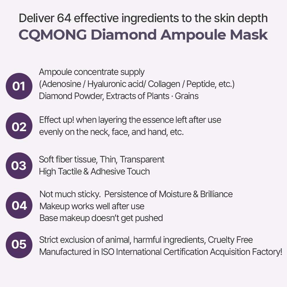 Diamond Ampoule Sheet Mask (30g x 10pcs), Korean Face Facial Masks, Glossy & Elastic Skin, Hydrating, Soothing, Nourishing, Collagen & Hyaluronic Acid, Smooth Sheet