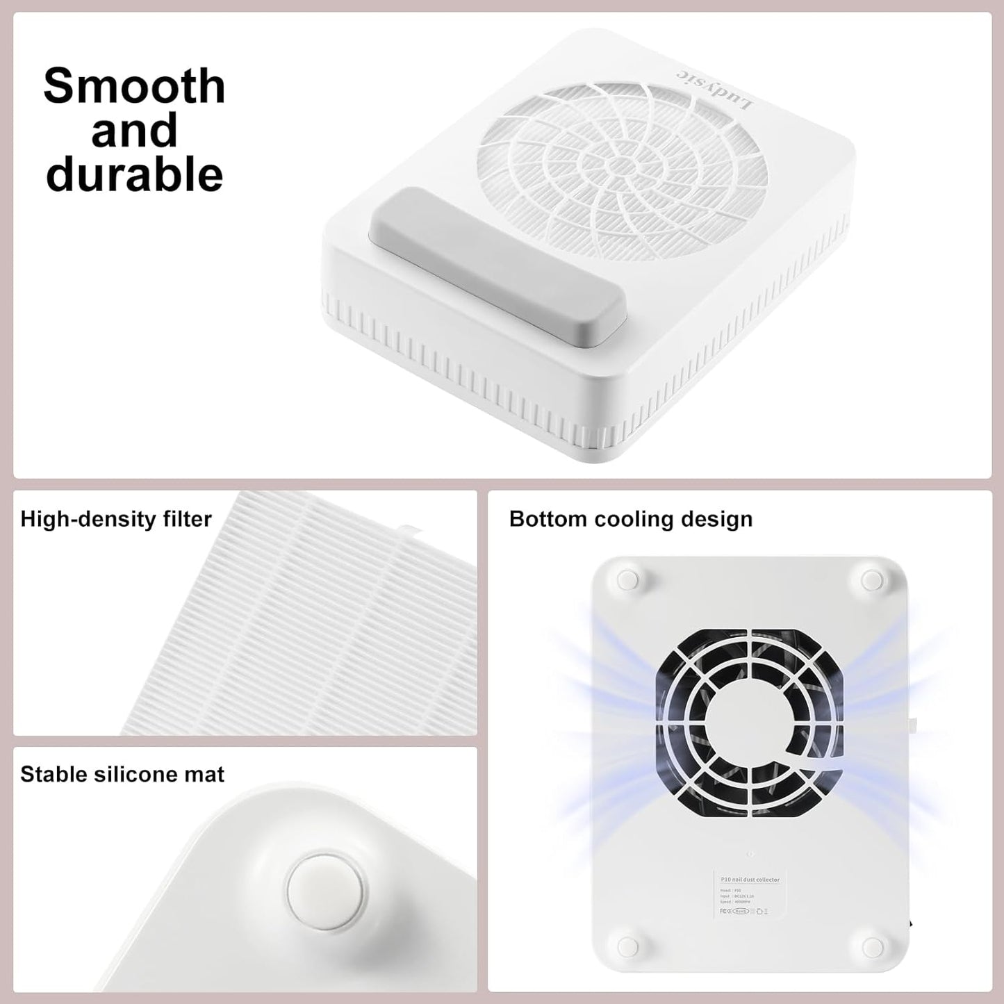 Nail Dust Collector with Reusable Filter,Professional Nail Vacuum Cleaner for Acrylic Nails,Electric Nail Dust Suction Fan for Nail Artist,Large Space for Home Salon Nail Polishing Use(Gray White)