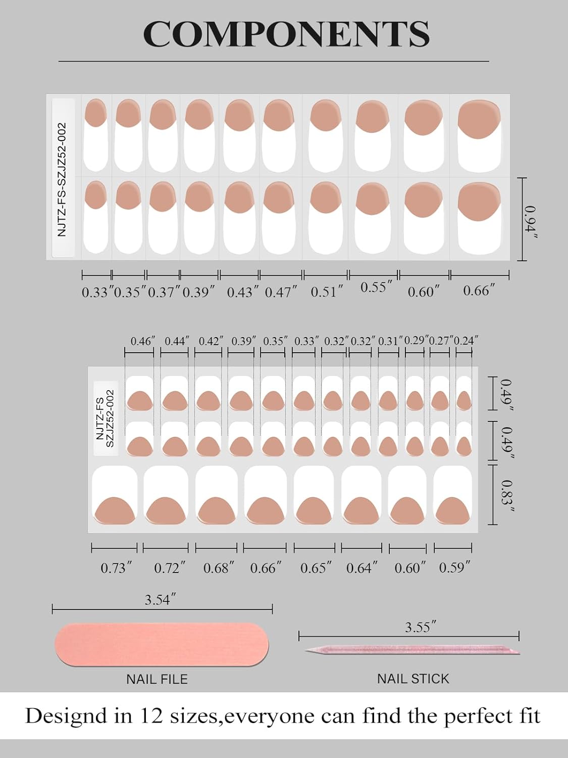 EBANKU 52Pcs Semi-Cured Gel Nail Strips Toes, Terra Cotta Deep French Gel Nail Strips for Toes, Long-Lasting French Manicure Stickers Salon Nails at Home Requires UV Light with Nail File&Stick