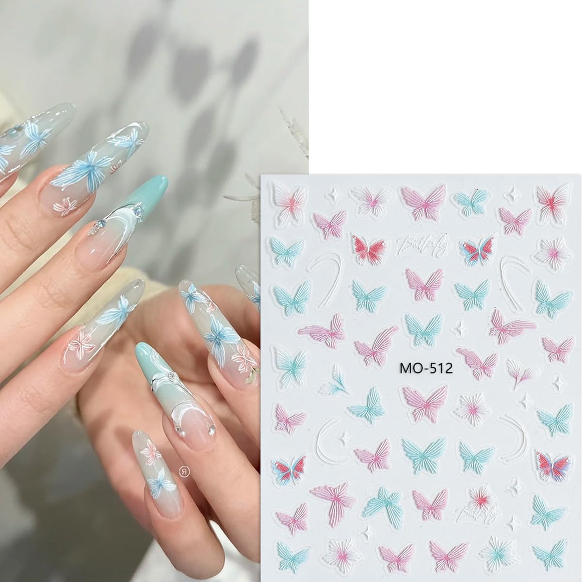 3Sheets Butterfly Nail Art Stickers Purple Pink Butterflies Nail Stickers Colorful Flower Nails Decals Butterfly Sticker 5D Embossed Wildflower Nails Design Decoration Supplies for Women DIY Manicure
