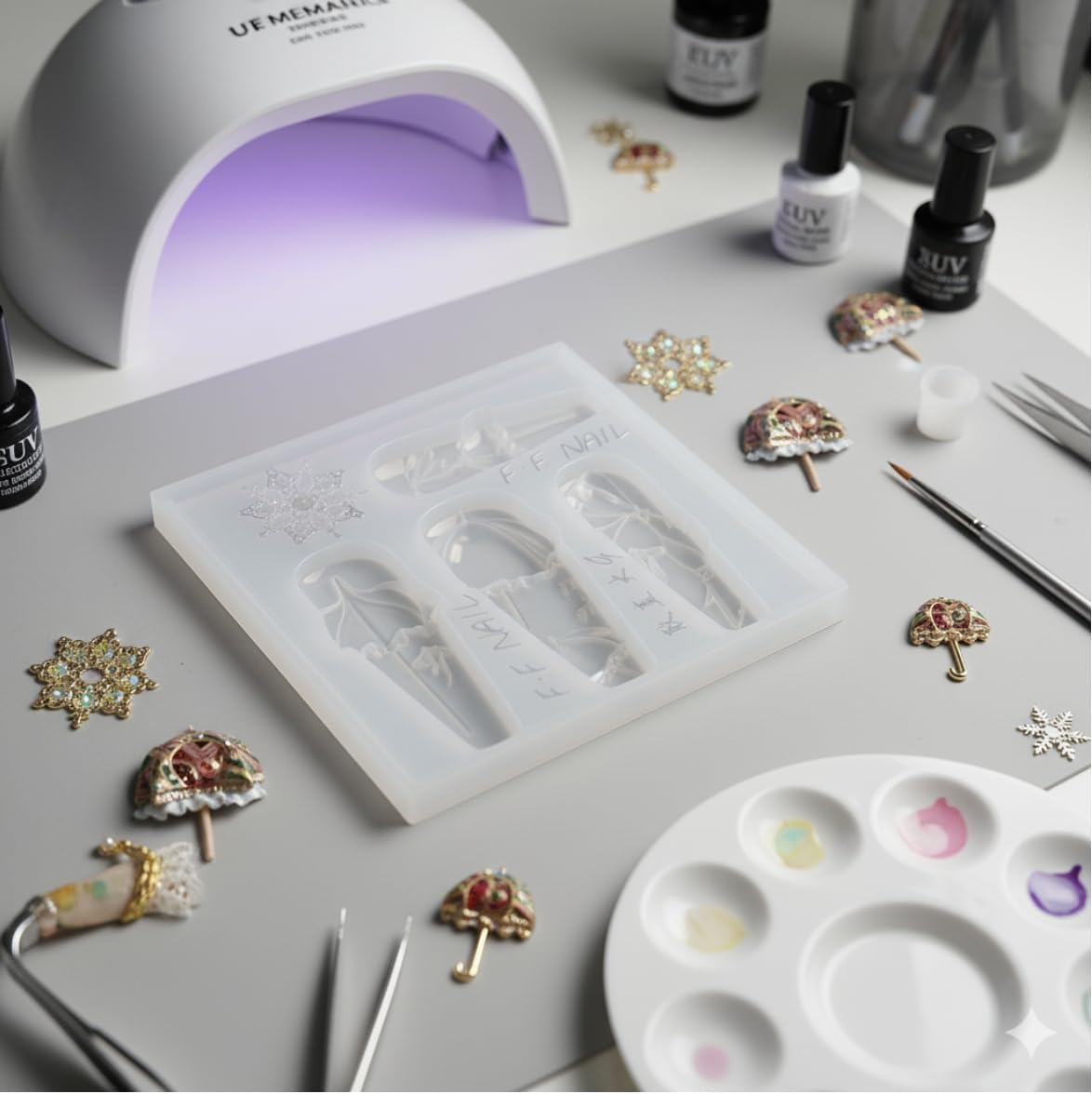 1 Pcs Parasol Silicone Nail Art Molds for Women Resin Nail Design
