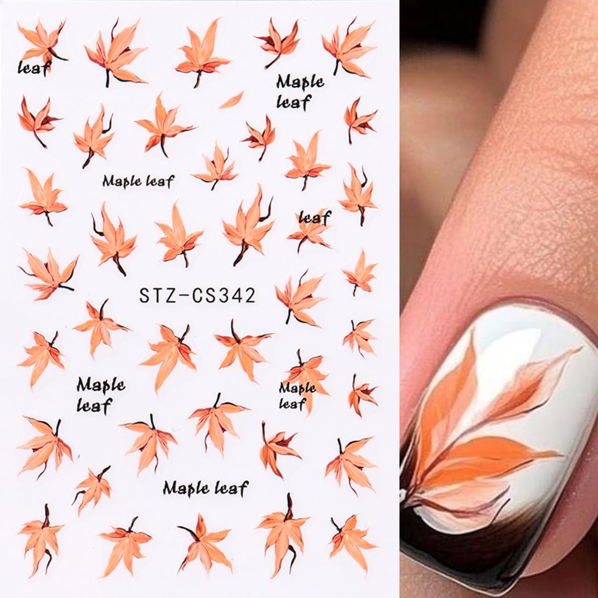 Fall Pumpkin Nail Art Stickers Decals 3D Maple Leaf Thanksgiving Day Nail Stickers Nail Art Supplies 6PCS Autumn Maple Leaves Nails Adhesive Decals Manicure Sliders for Women DIY Nail Decorations