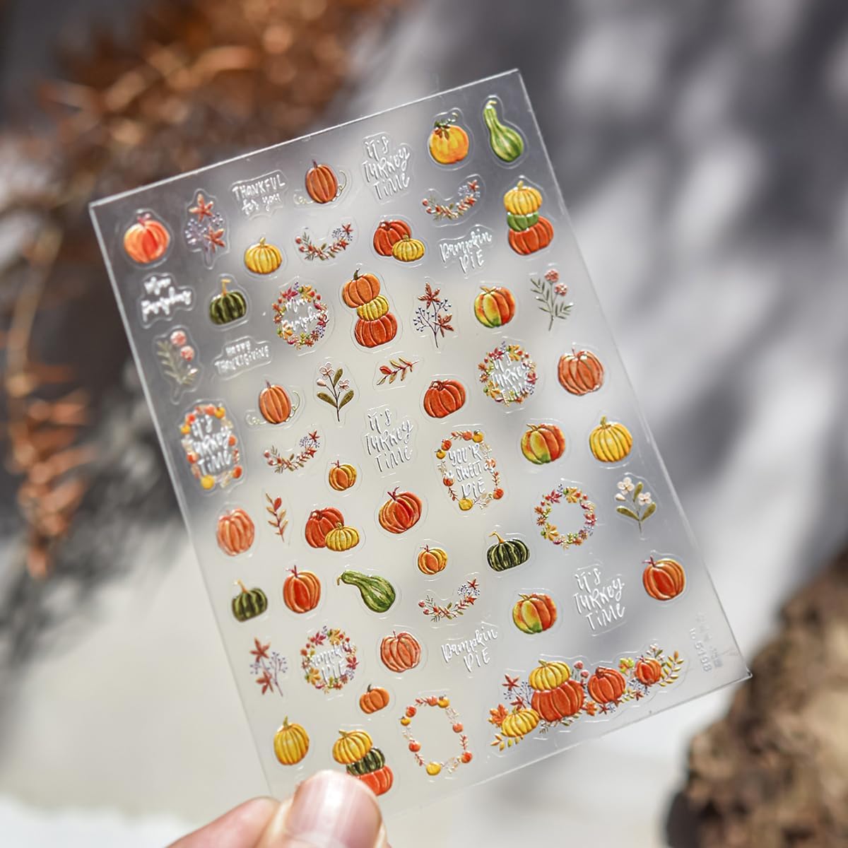 Fall Nail Art Stickers Decals Autumn Pumpkin Nail Decals 5D Embossed Self-Adhesive Pumpkin Flower Nails Design Stickers Thanksgiving Nails Decorations for Women DIY Manicure Art Supplies