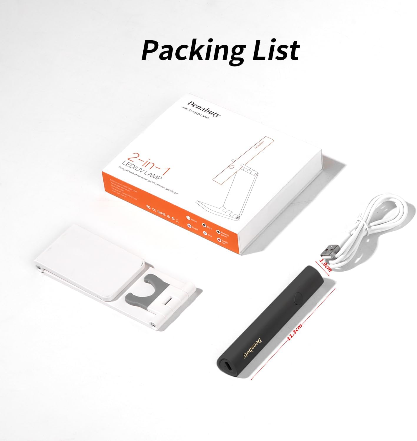 UV Light for Gel Nails, Denabuty Mini U V LED Nail Lamp Handheld with Stand, Portable Nail Dryer Rechargeable USB Cordless, Nail Light with 2 Timers for Fast Drying, Black