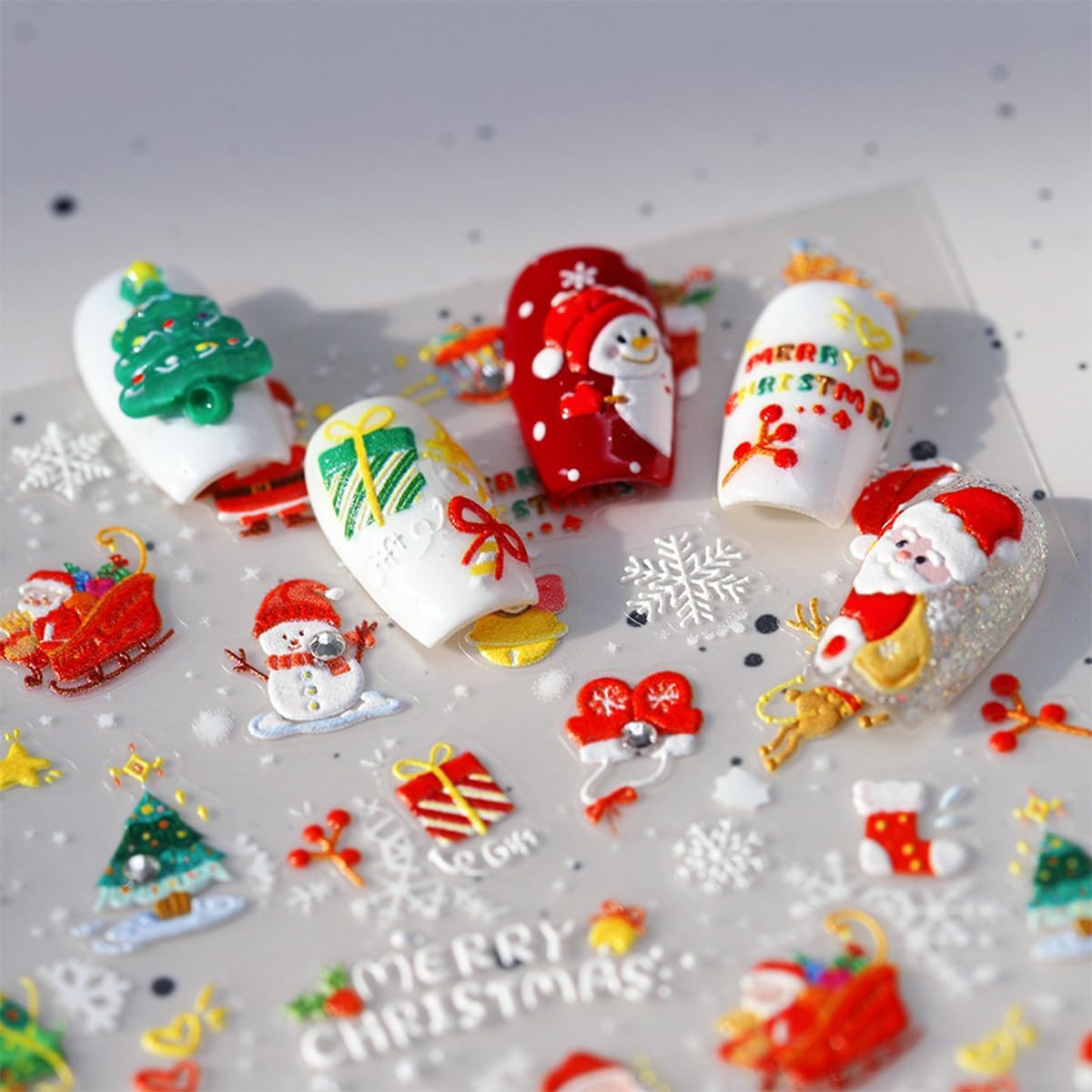 Christmas Nail Art Stickers 5D Embossed Xmas Nail Stickers Self-Adhesive Snowflake Santa Claus Christmas Tree Snowman Nail Decals for Women Girls Winter Holiday Manicure DIY Nail Supplies