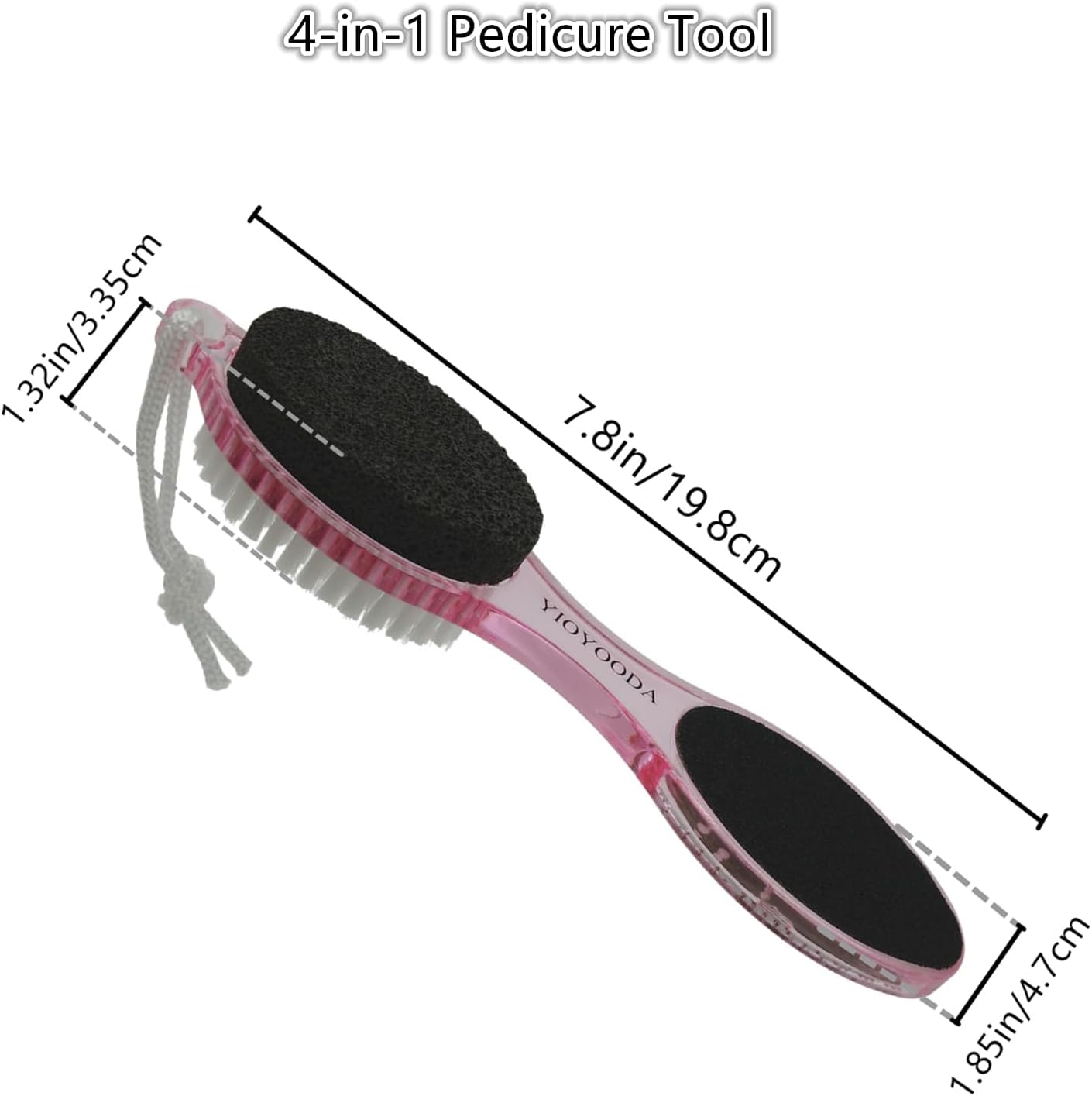 Foot File Callus Remover 4-in-1, 2 Pcs Feet Scraper Pedicure Tools with Pumice Stone, Scrubber Brush, Foot Rasp and Sand Paper, Double Sided Multi Purpose, Clear Pink