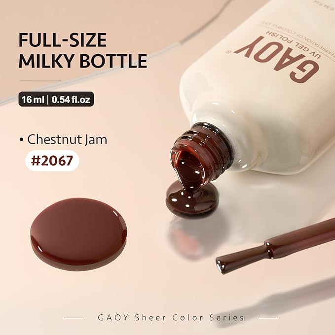 GAOY Jelly Brown Gel Nail Polish, 16ml Sheer Natural Translucent Soak Off Gel Polish, UV Light Cure for Nail Art DIY, 2067 Chestnut Jam