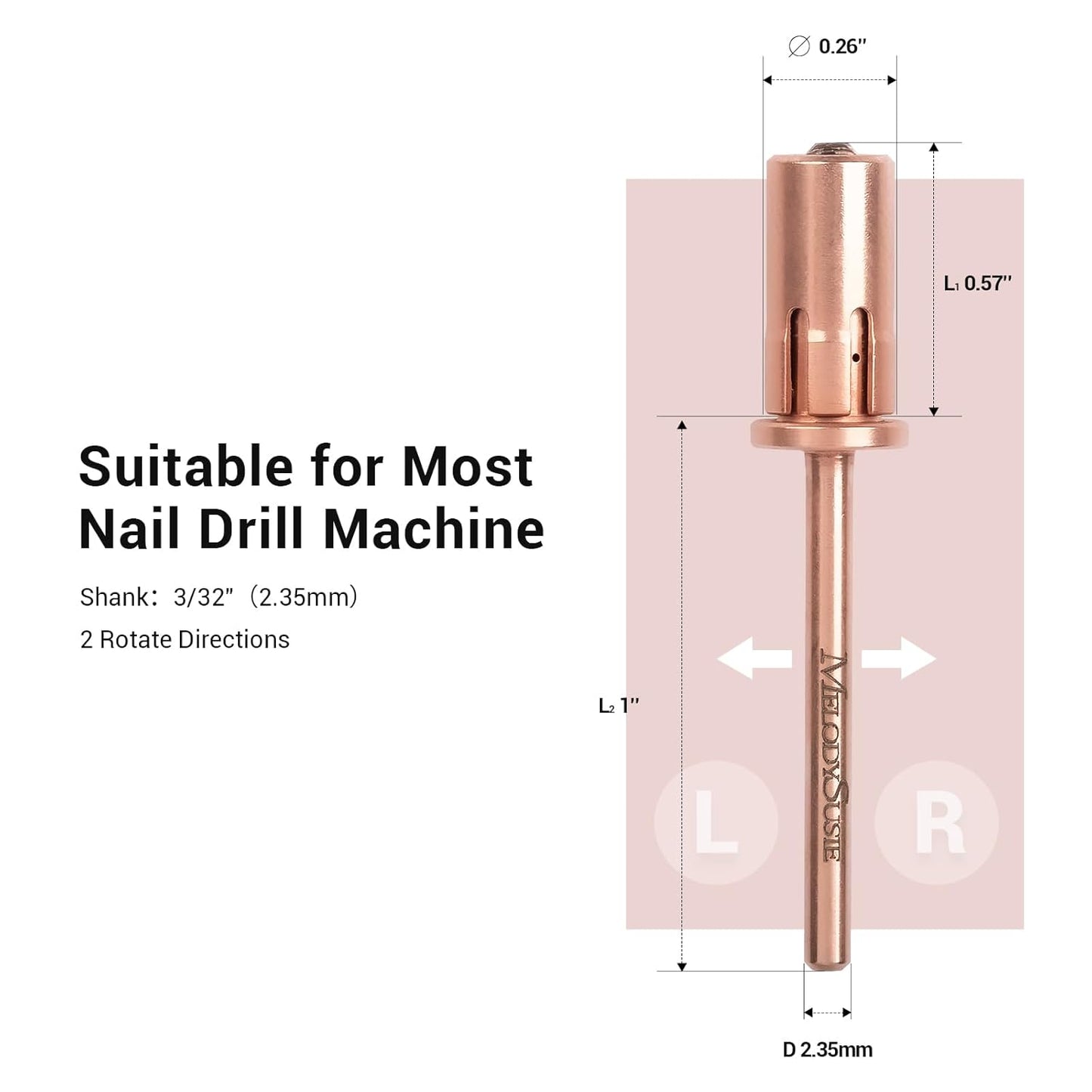 MelodySusie Crystal Top Mandrel Bit for Nails, 3/32'' Easy Off Nail Drill Bits for Sanding Bands, Suitable for Acrylic Nails Gel Manicures and Pedicures, Rose Gold