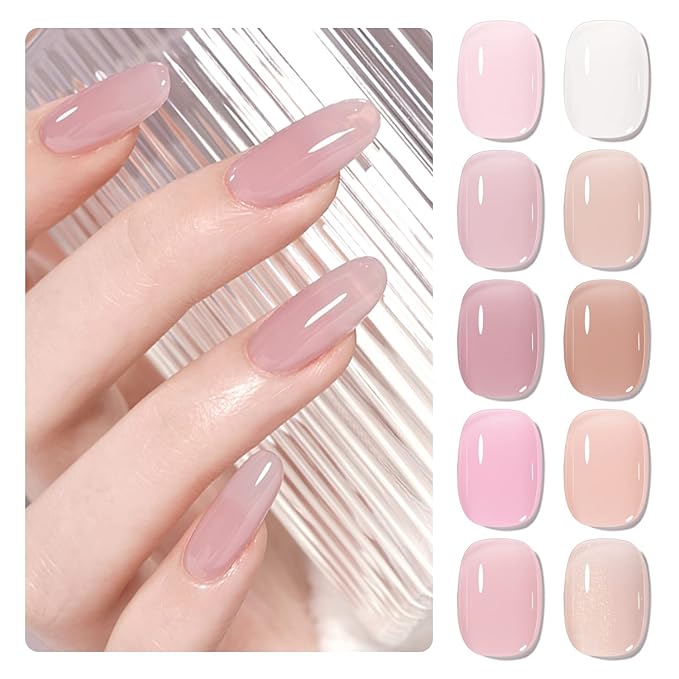 Nude Pink Gel Nail Polish Set, 10 Colors Neutral Nude Gel Polish Kit Translucent Milky White Purple Spring Summer Trend Nail Art DIY Manicure at Home Gifts for Girls Women