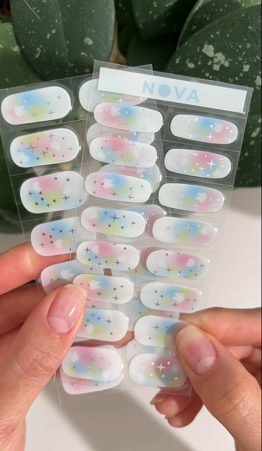 NOVA, Semi Cured Gel Nail Strips (Cosmic Confetti) - The 10 Minute Manicure. Salon-Quality, Female Founded, Easy to Apply & Remove - Incl. Nail File & Wooden Stick (Cosmic Confetti)