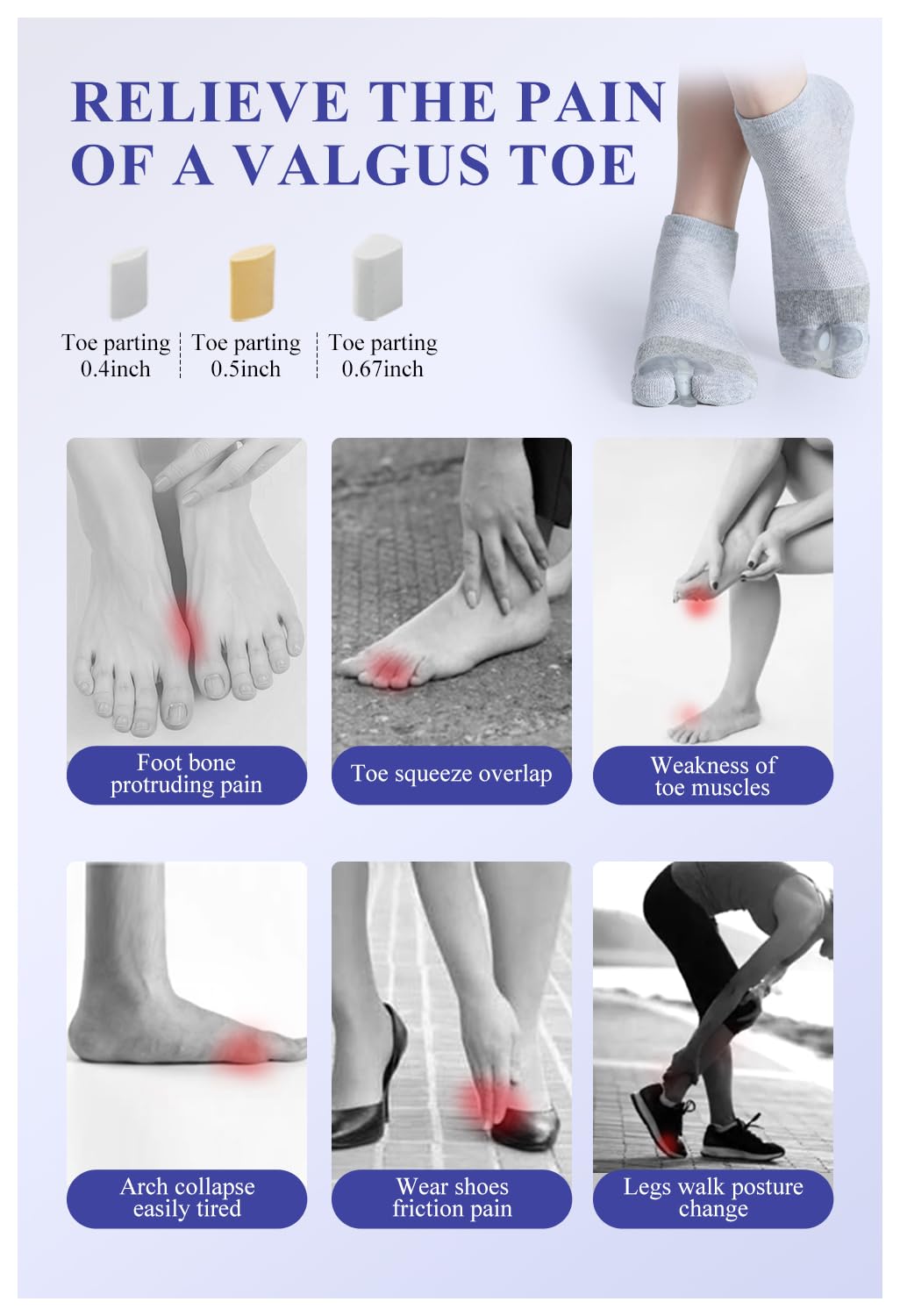 Happy Feet Alignment Socks, Adjustable Yoga Toe Separators For Men Women, Wearable On The Go, Gray S