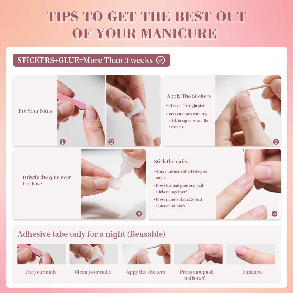 White Ombre Press On Nails Short, Glossy Soft Gel Press On Nails Square with Nail Glue, 15 Sizes - 30 Fake Nails Kit, Thick Natural Reusable Glue On Nails for Women, Silken White