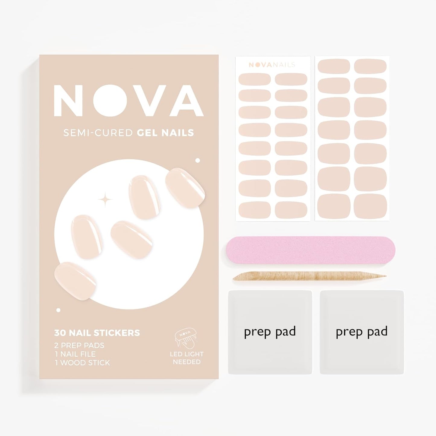 NOVA, Female Founded, Semi Cured Gel Nail Strips (Bare Necessity) - The 10 Minute Manicure. Full Nail Wraps, Nail Polish Stickers, Nail Polish Sticker Nail Kit - Incl. File & Stick (Bare Necessity)