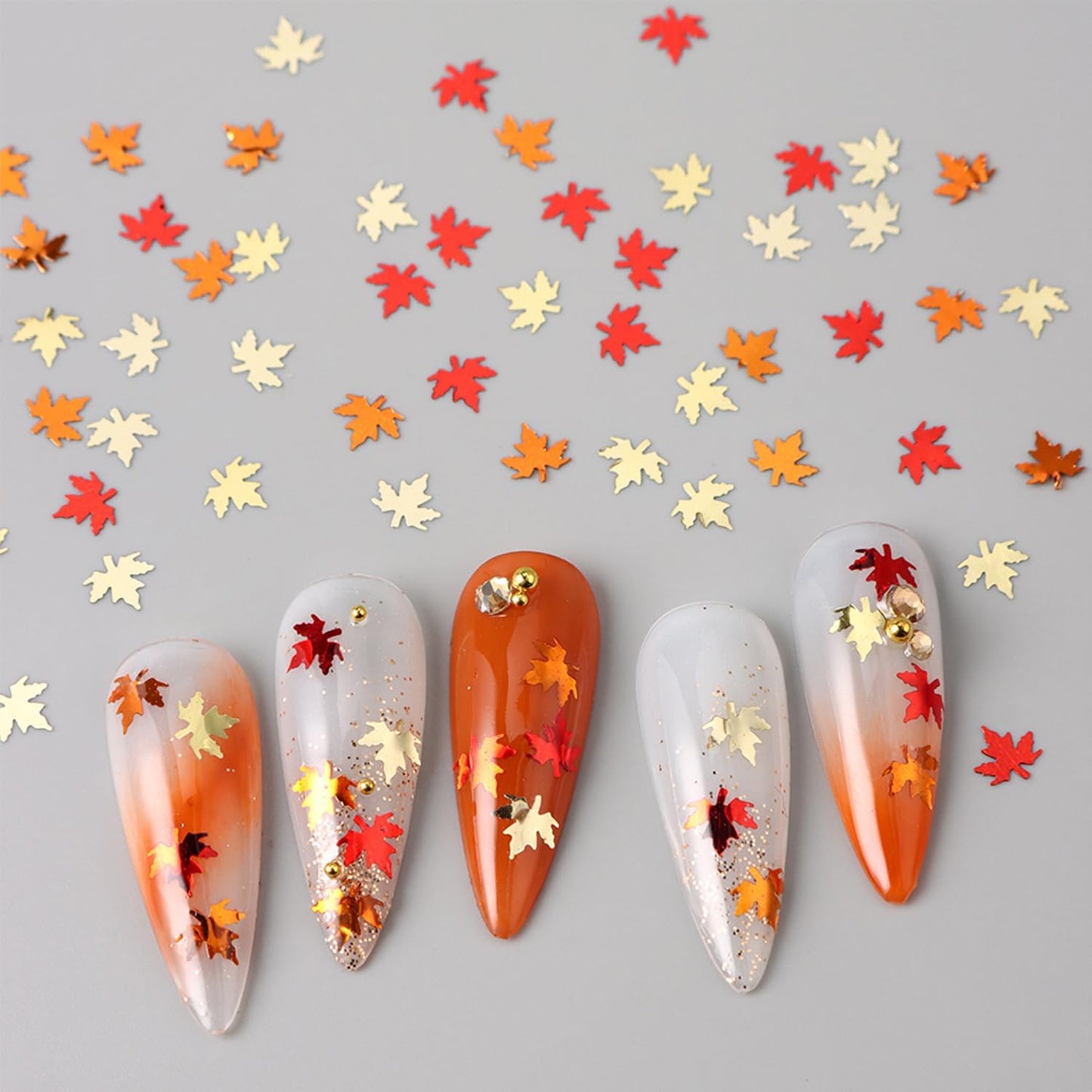 Laser Maple Leaf Nail Sequins Fall Maple Leaves Glitter for Nails Holographic Nail Art Design Supplies 3D Autumn Glitters Flakes Decor