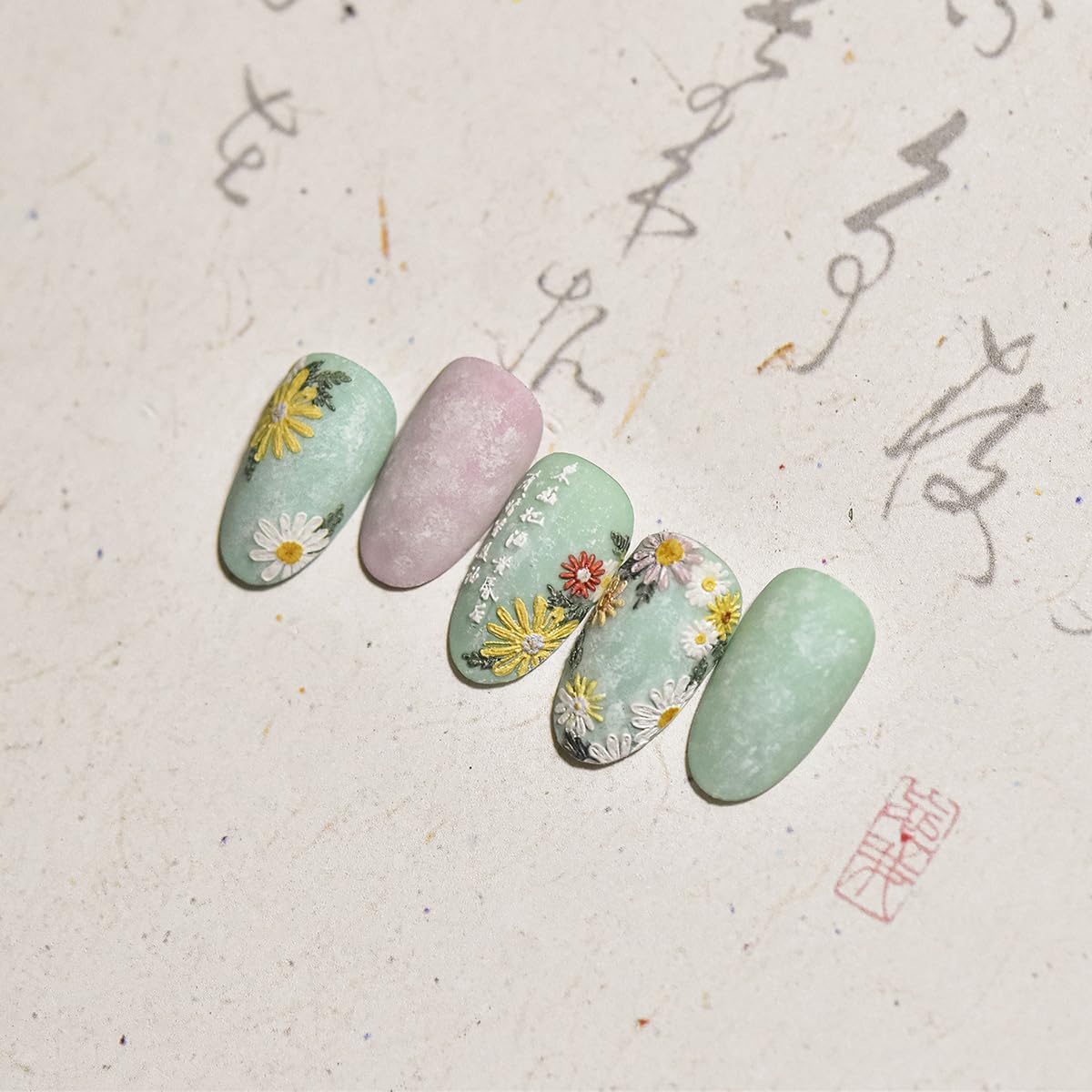 Colorful Daisy Nail Art Stickers 5D Embossed Daisy Nail Stickers Self Adhesive Cute Flower Nails Decals White Floral Design Sticker Spring Summer Nails Supplies for Women DIY Manicure