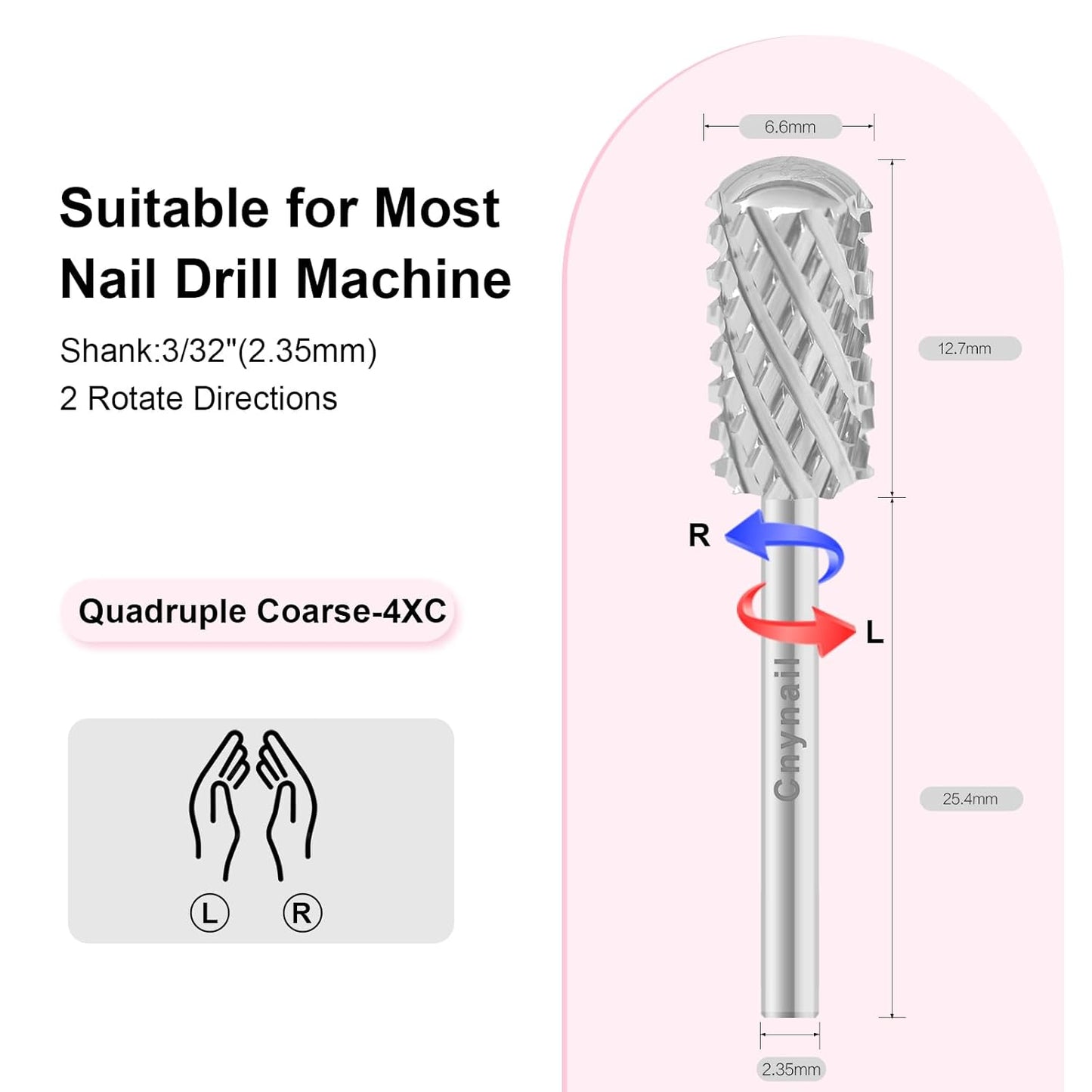 3/32" Large Barrel Smooth Round Top Tungsten Carbide Nail Drill Bit Safety Bit for Gel & Acrylic Removal, 2-Way Rotating Efile Tip, Salon Electric File Accessory (4XC Grit, Silver)