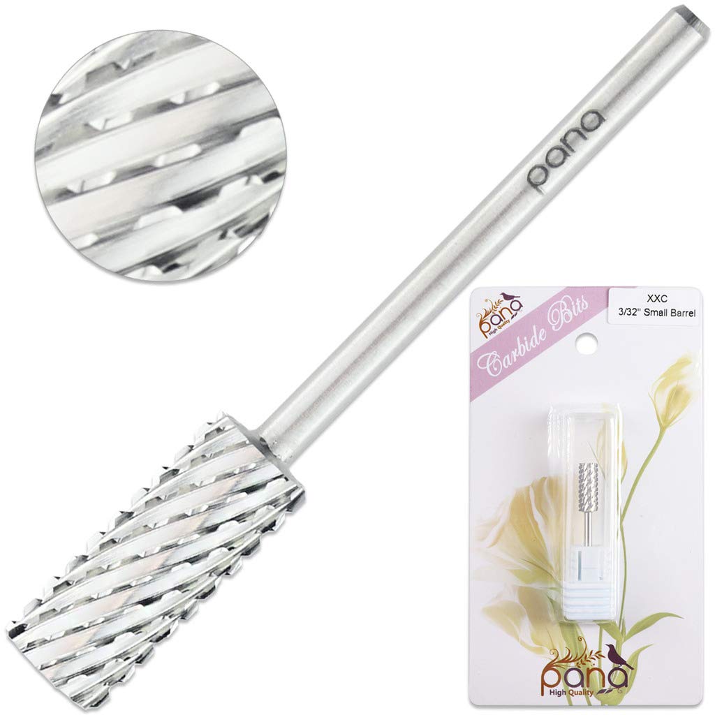 PANA Nail Carbide Cylinder Bit - Two Way Rotate use for Both Left and Right Handed - Fast remove Acrylic or Hard Gel - 3/32" Shank - Manicure, Nail Art, Drill Machine (2X Coarse, Silver)