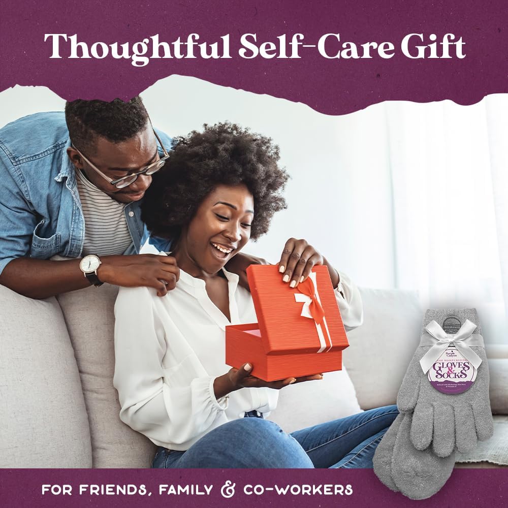 Purple Canyon Aloe Socks and Gloves Set | Light Gray Fuzzy Socks and Gloves Infused with Aloe and Vitamin E | Spa Socks and Gloves for Women
