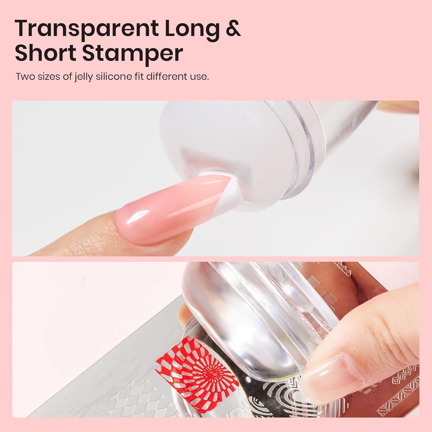 Beetles Nail Stamp, 4Pcs French Tip Tool Easy Manicure Nail Stamper Single Head Soft Silicone Long & Short French Tip Stamp Tool with 2Pcs Nail Scraper Decorations Gift for Women