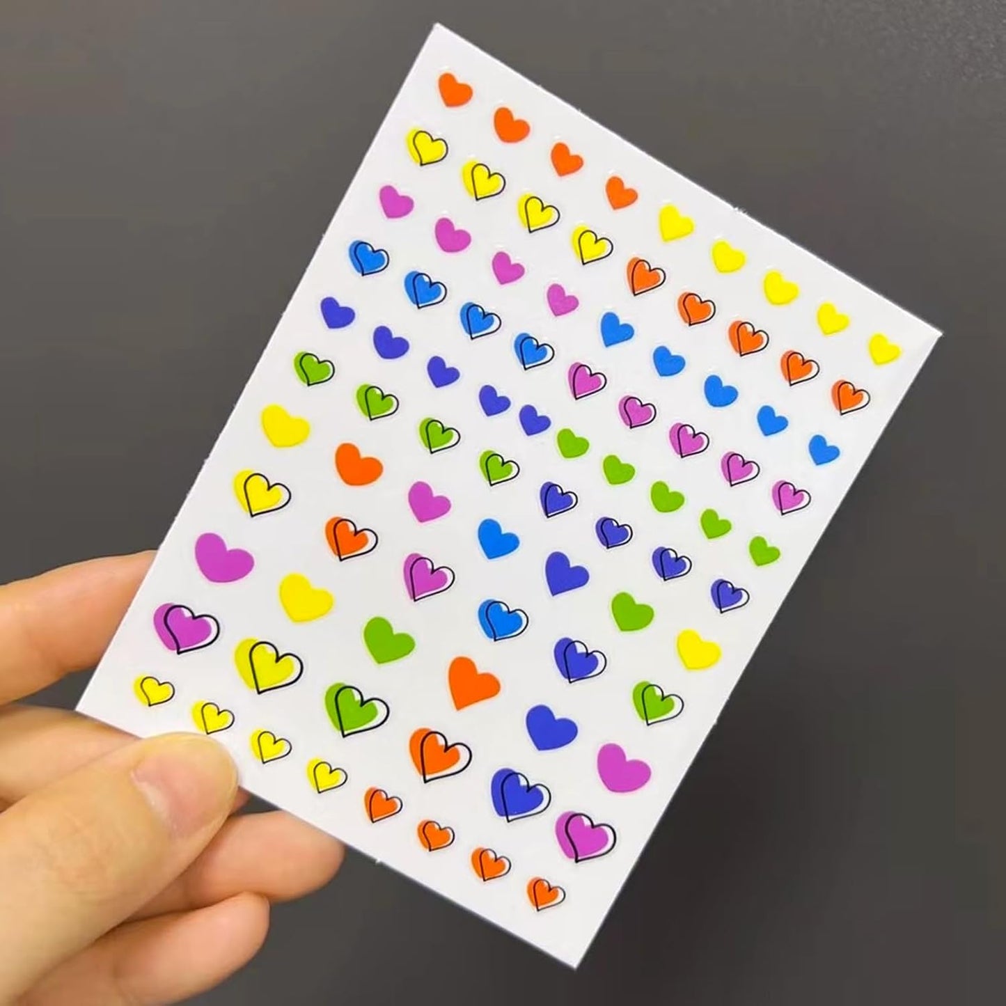 Valentine's Day Nail Art Stickers - Cute Colorful Heart Nail Decals, Self-Adhesive Rainbow Pride Love for DIY 3D Nail Supplies Decoration (4 Sheets)