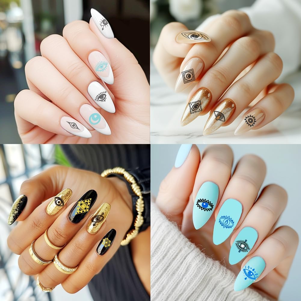 3Pcs Evil Eye Stamp for Nails Mystical Nail Art Stamp Templates Nail Plates Stamping Set Stainless Steel Reusable Tools with Stamper Scraper for Manicure Printing