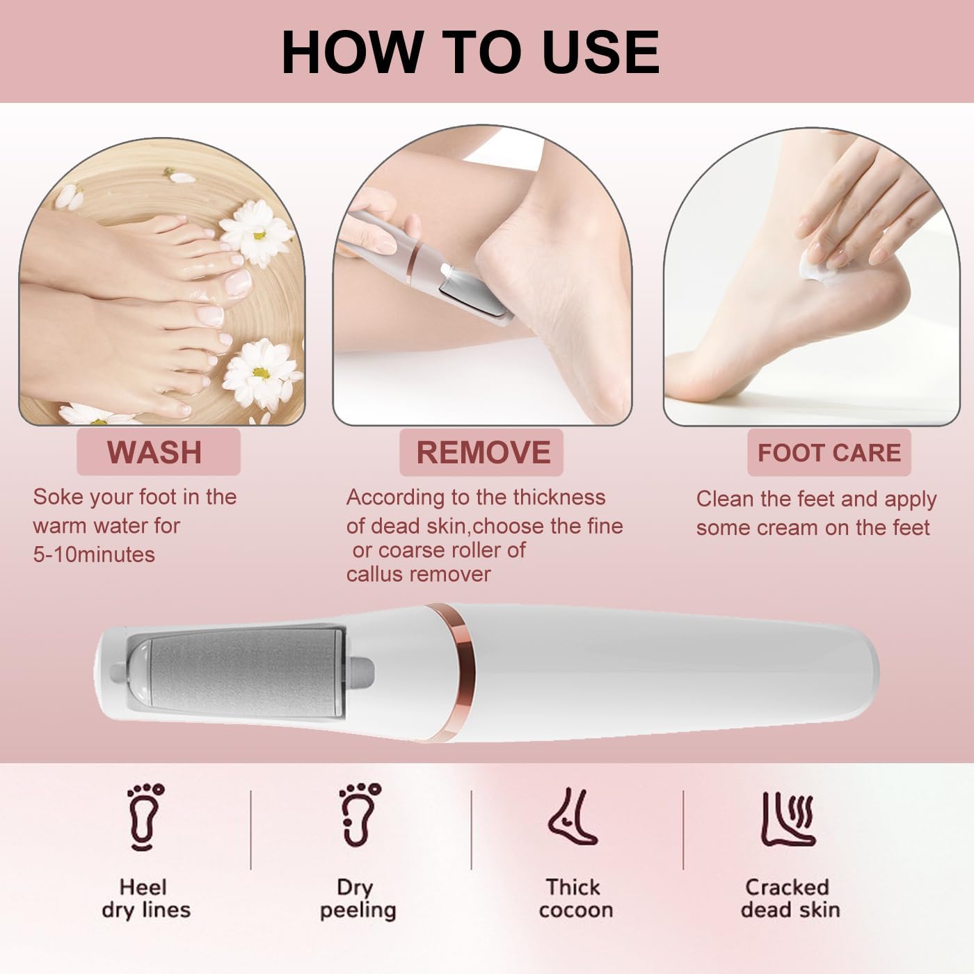 Electric Callus Remover for feet,Rechargeable Foot Callus Remover -2 Speed Adjustable,Coarse & Fine Roller - Electric Hard Skin Removal for Feet-Smooth feet in Seconds for Women & Men (White)