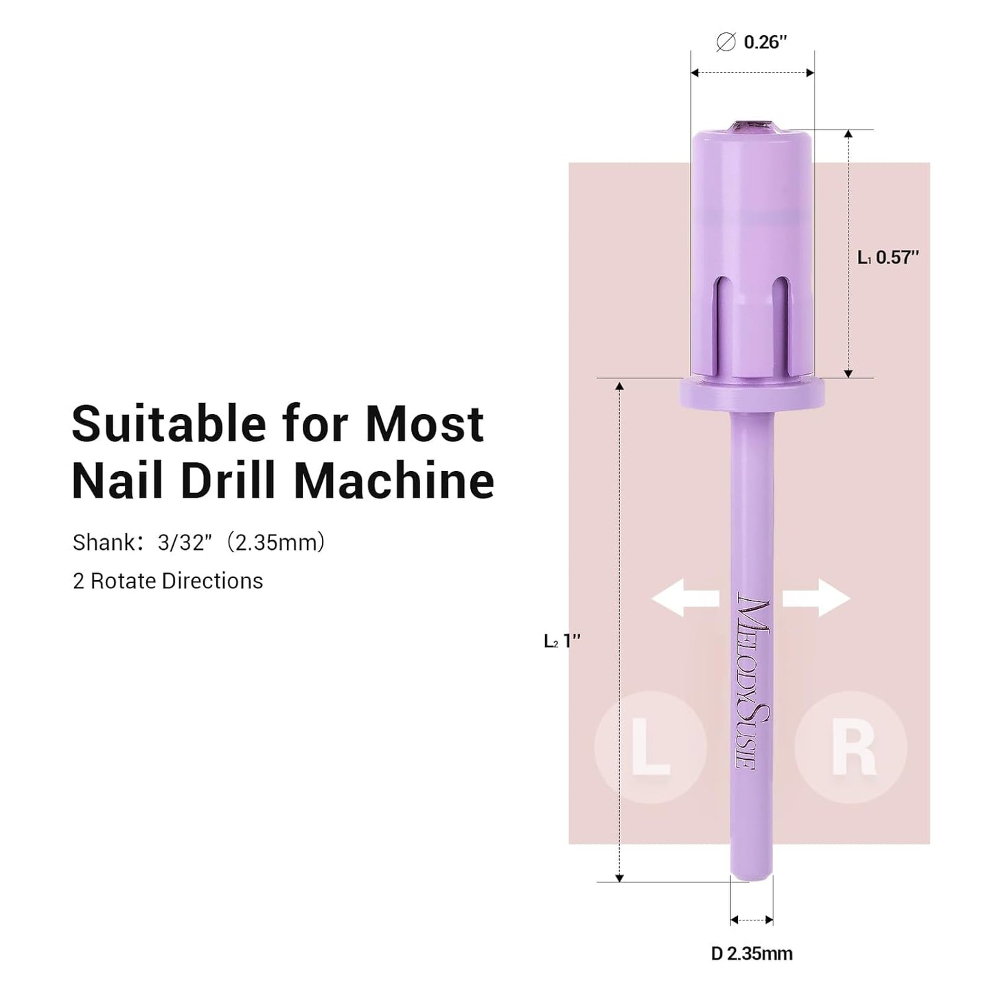 MelodySusie Crystal Top Mandrel Bit for Nails, 3/32'' Easy Off Nail Drill Bits for Sanding Bands, Suitable for Acrylic Nails Gel Manicures and Pedicures, Purple
