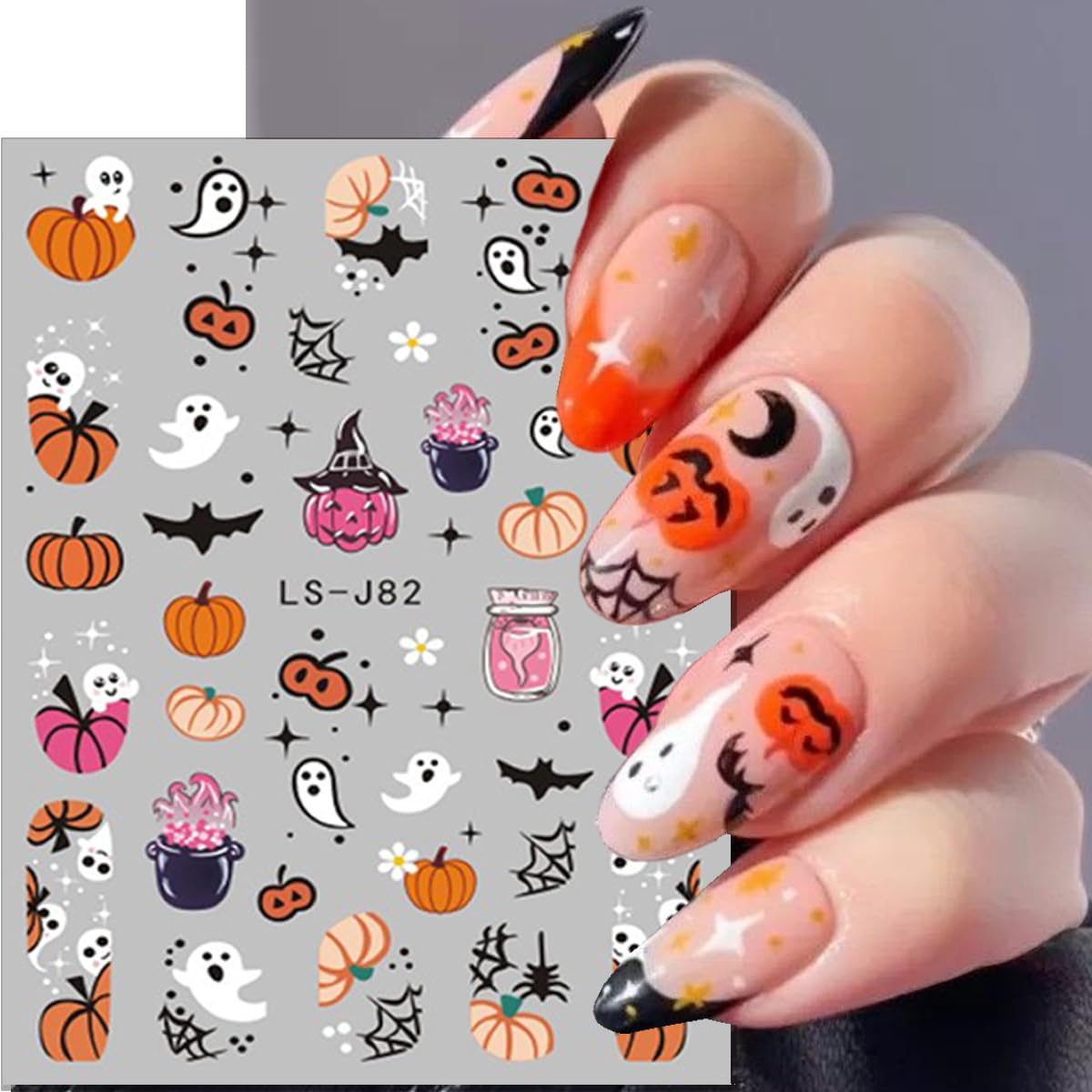 8 Sheets Halloween Nail Stickers Black Red Silver Spider Web Nails Art Stickers Decals 3D Self-Adhesive Cute Ghost Pumpkin Spider Skeleton Nail Decals for Women DIY Manicure Party Nails Decorations